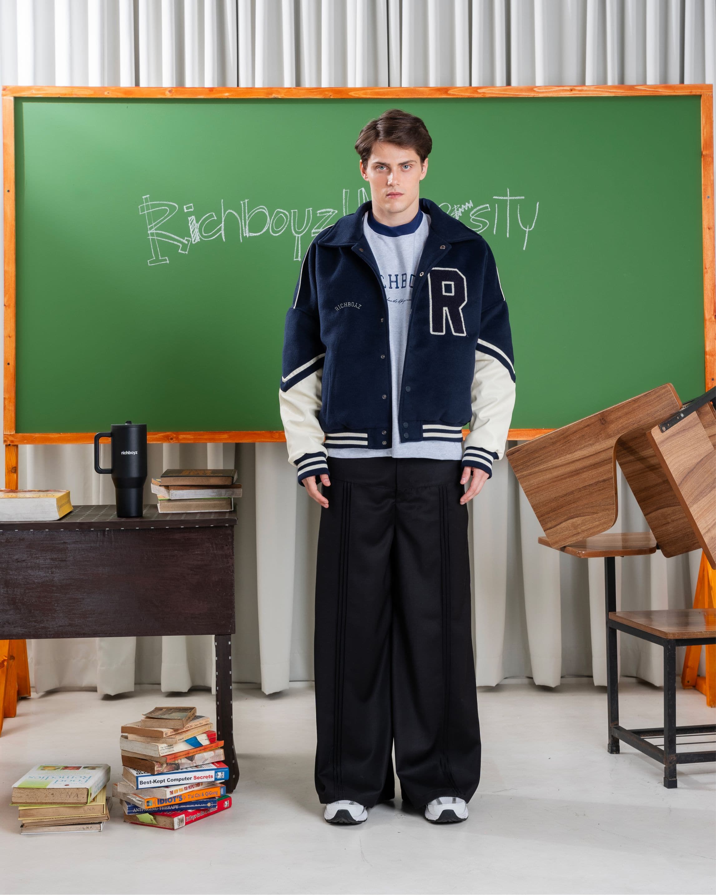 Wool Varsity Jacket - Navy Blue