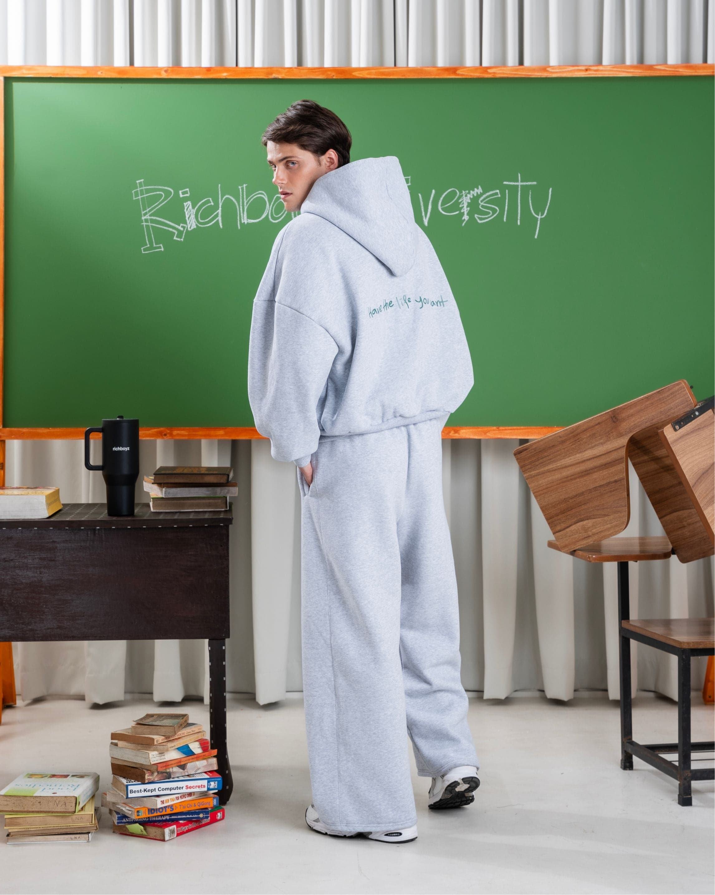 Double Zip Box Hoodie - Heather Gray