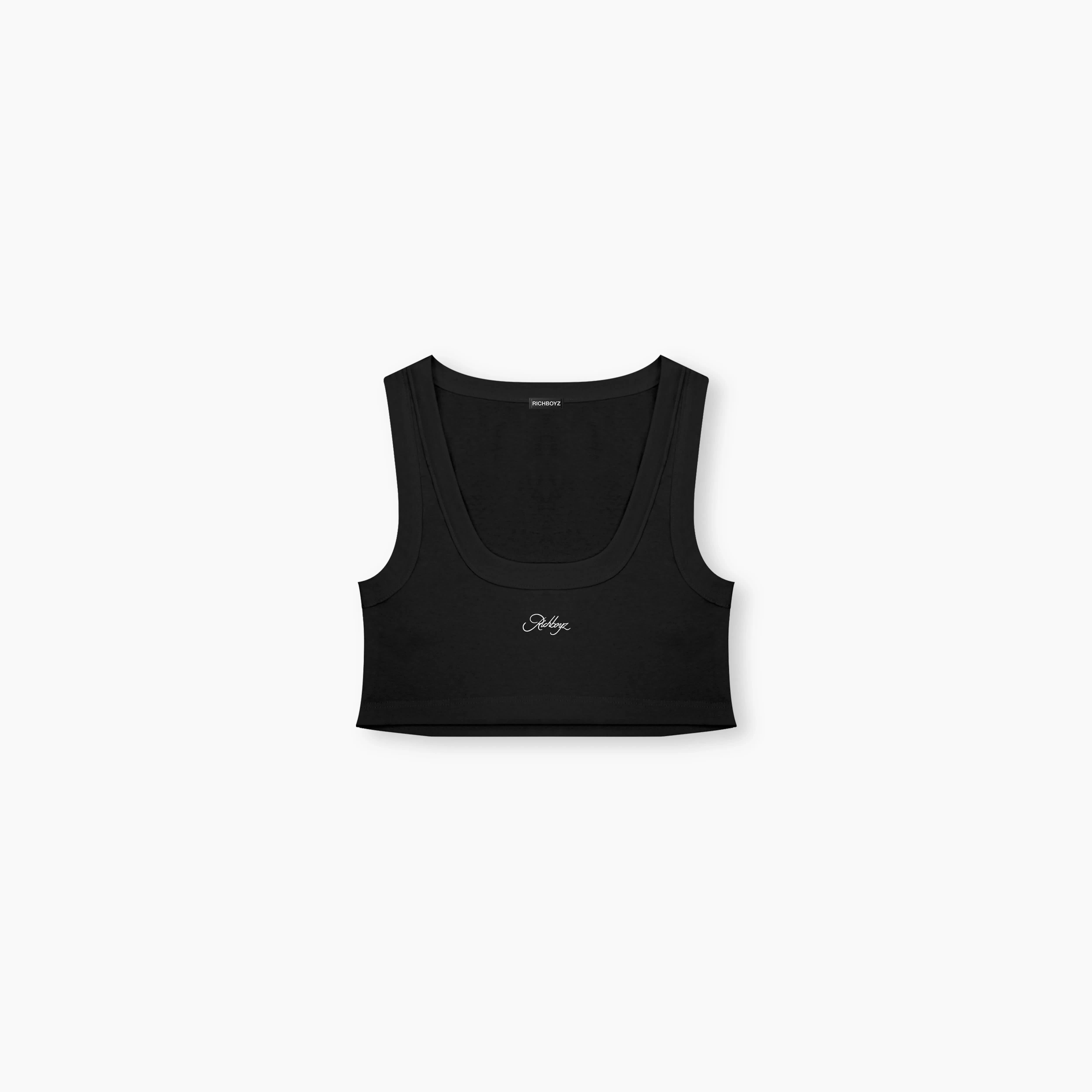 Cropped Cotton Rib Tank Top - Obsidian