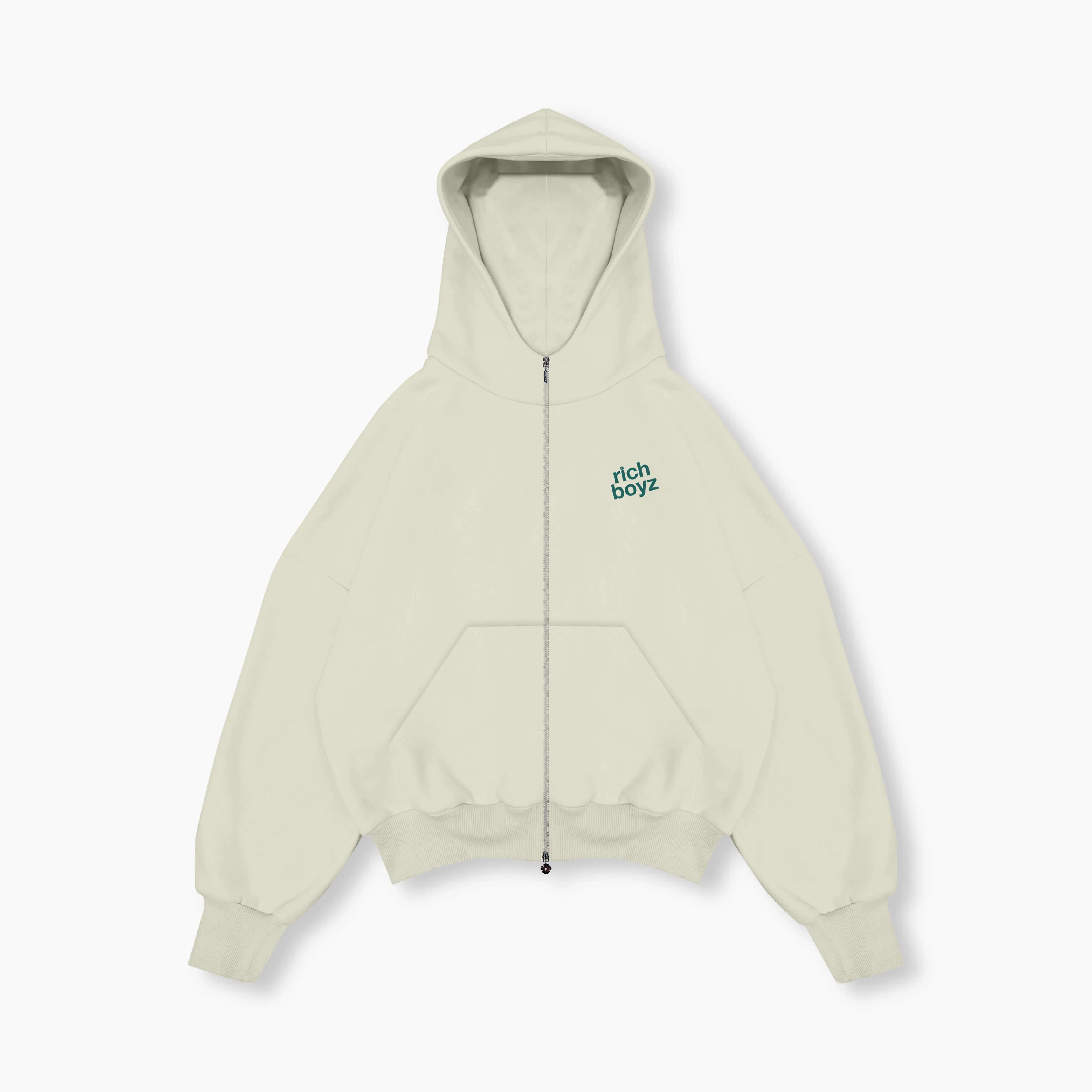 Double Zip Box Hoodie - Cream