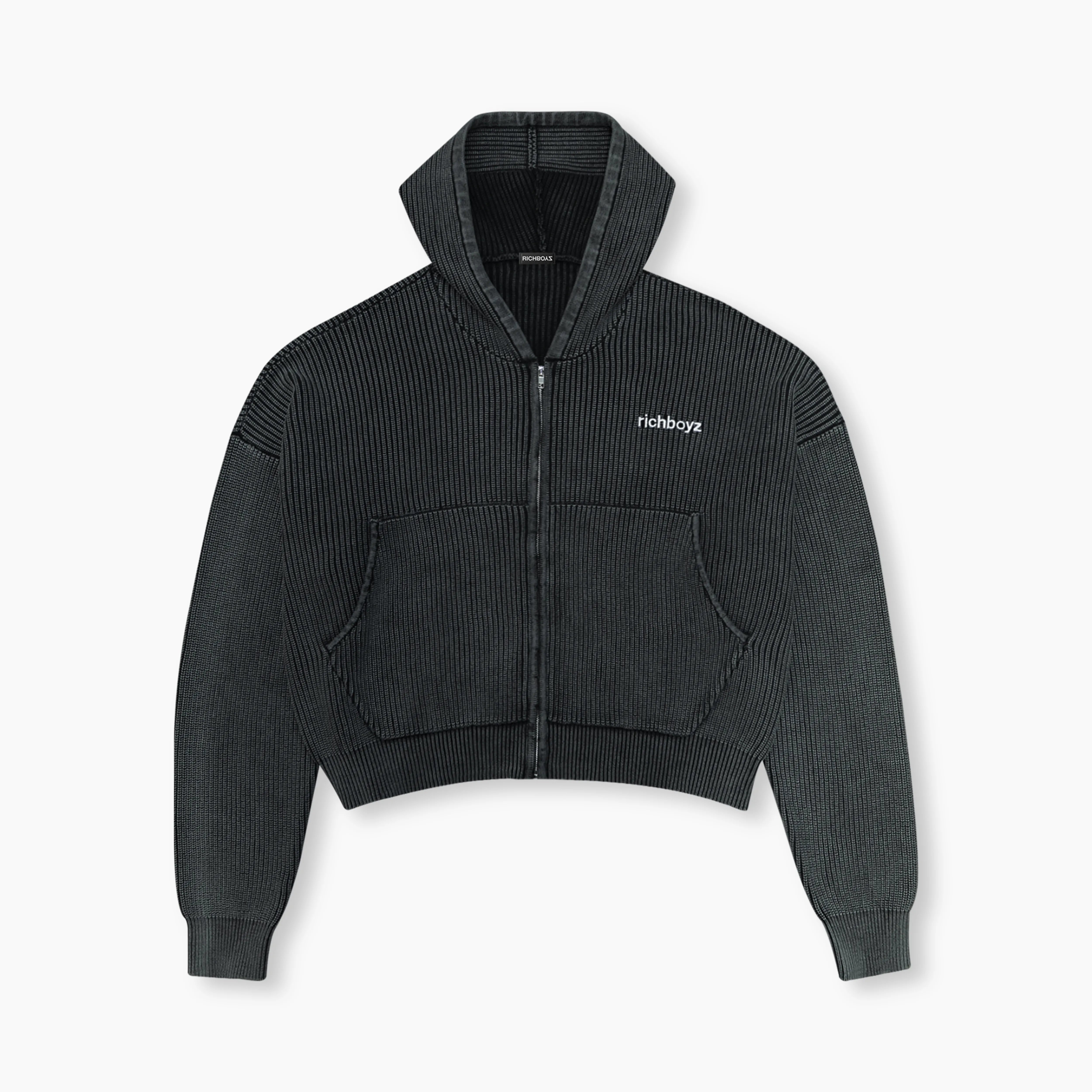 Knitted Full Zip Box Hoodie - Shadow