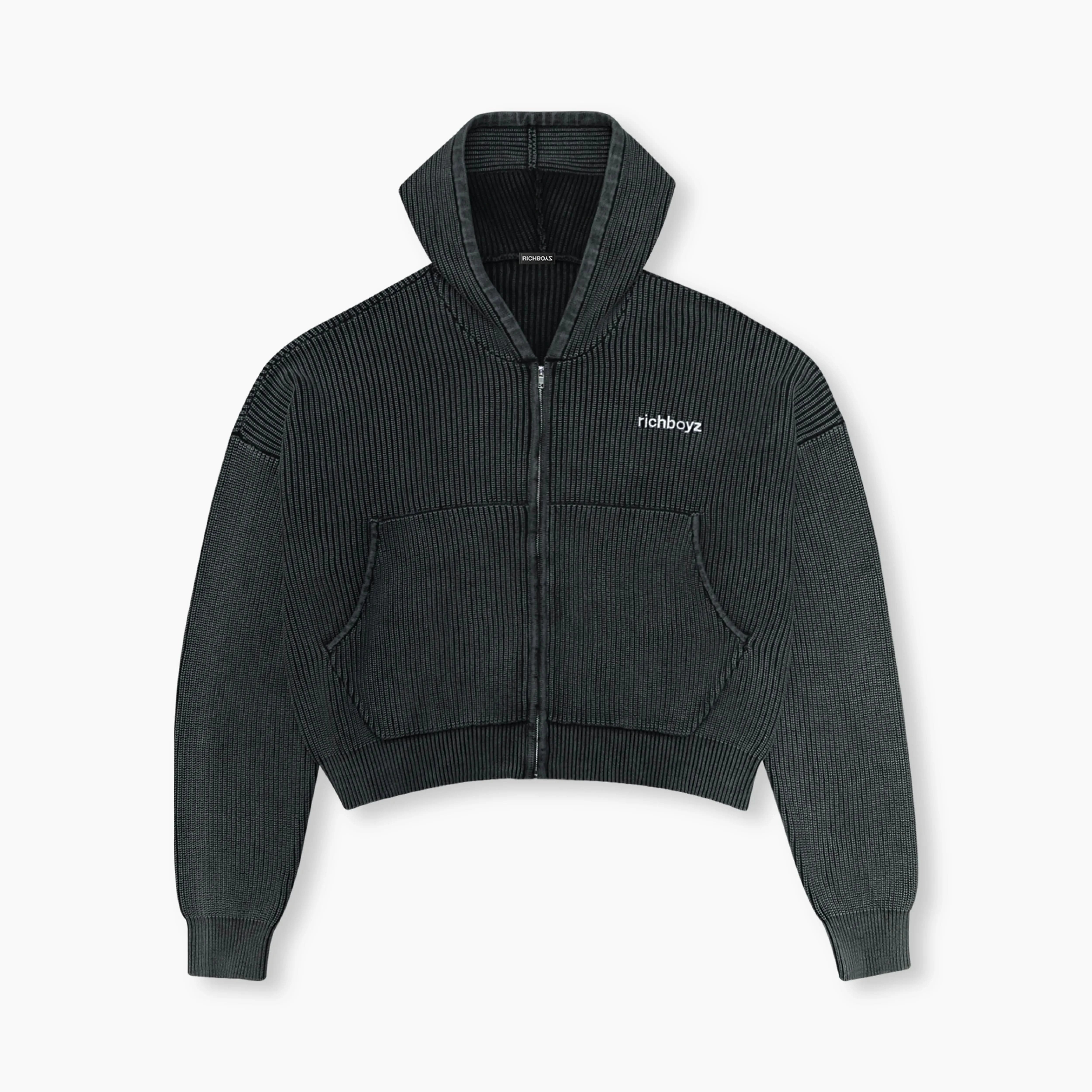 Knitted Full Zip Box Hoodie - Shadow