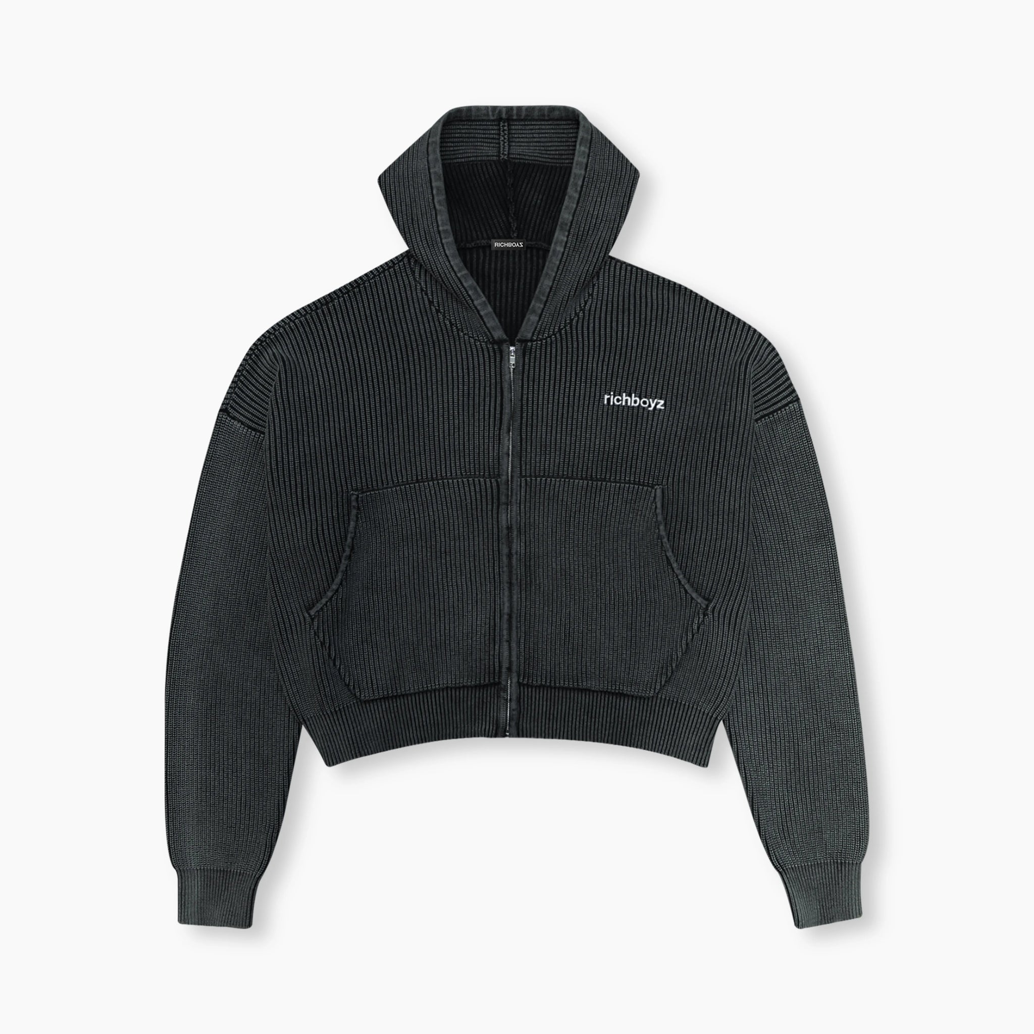 Knitted Full Zip Box Hoodie - Shadow