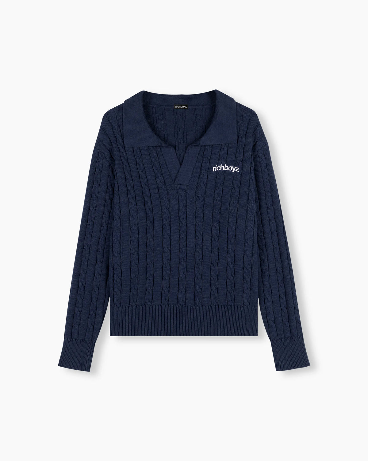 Cable Knit Polo Sweater - Everblue