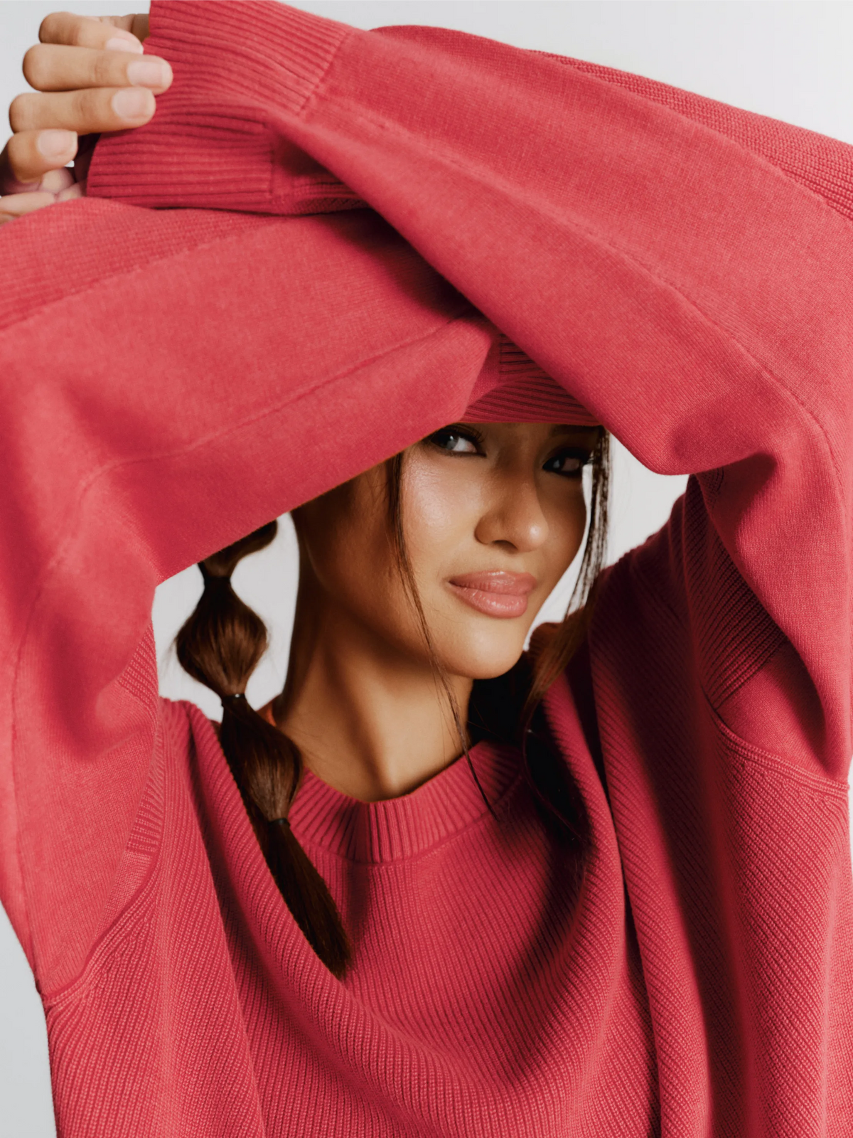 Washed Knitted Sweater - Red