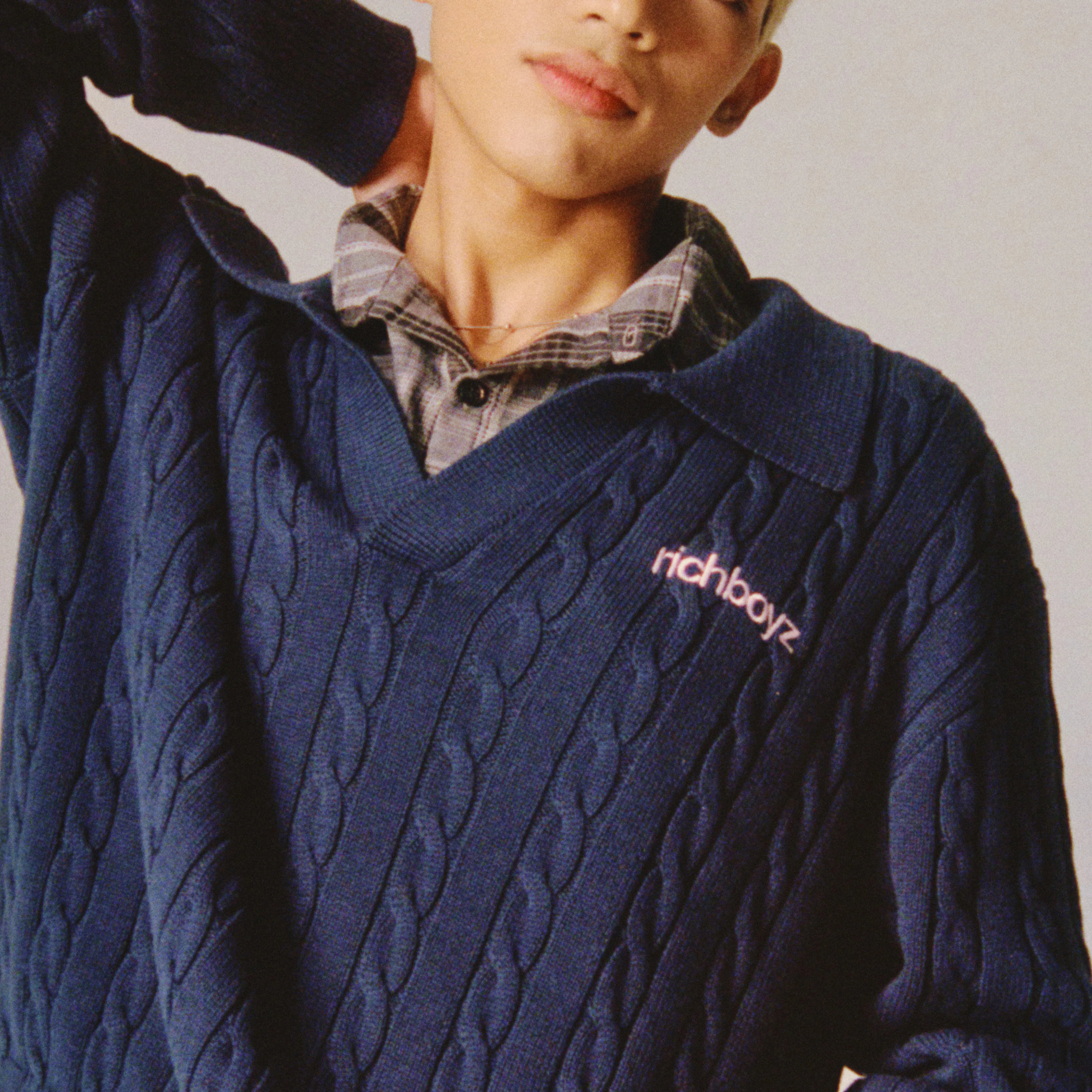 Cable Knit Polo Sweater - Everblue