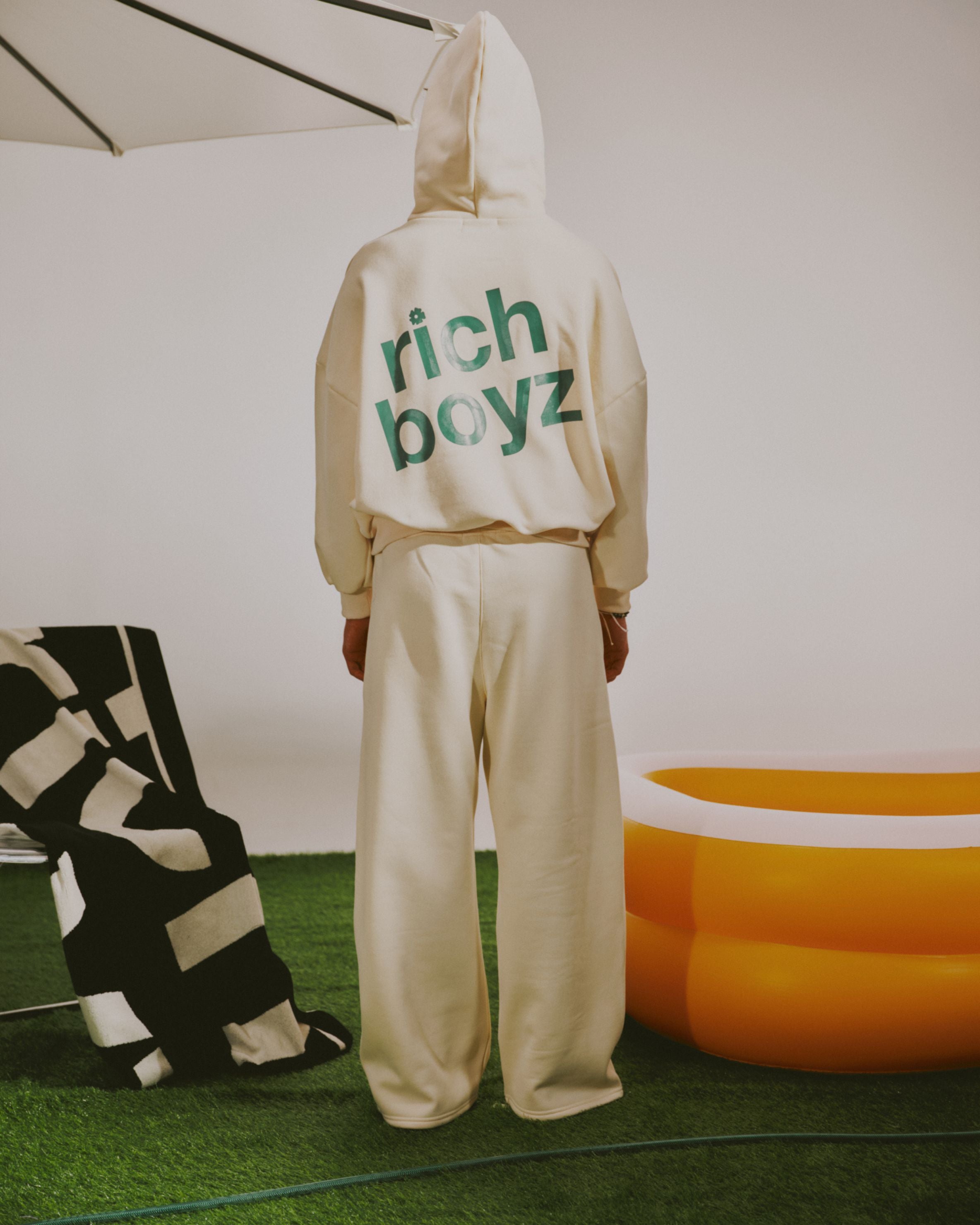 Double Zip Box Hoodie - Cream