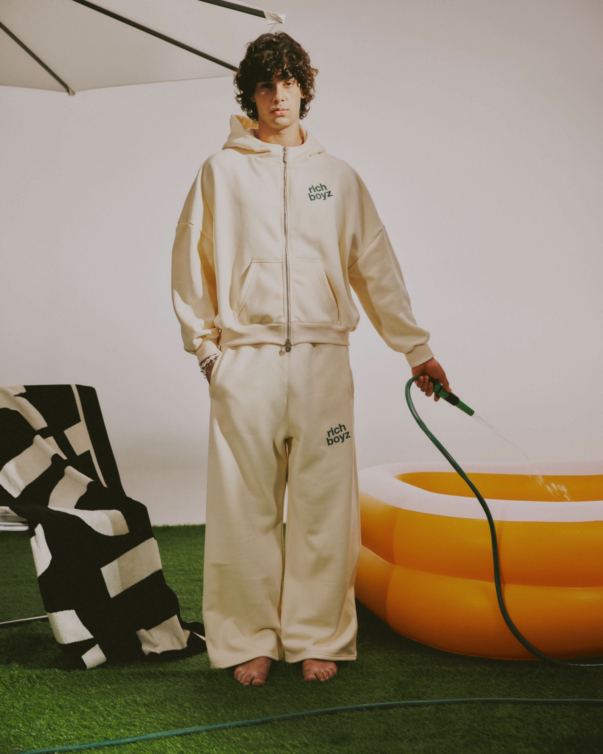 Double Zip Box Hoodie - Cream