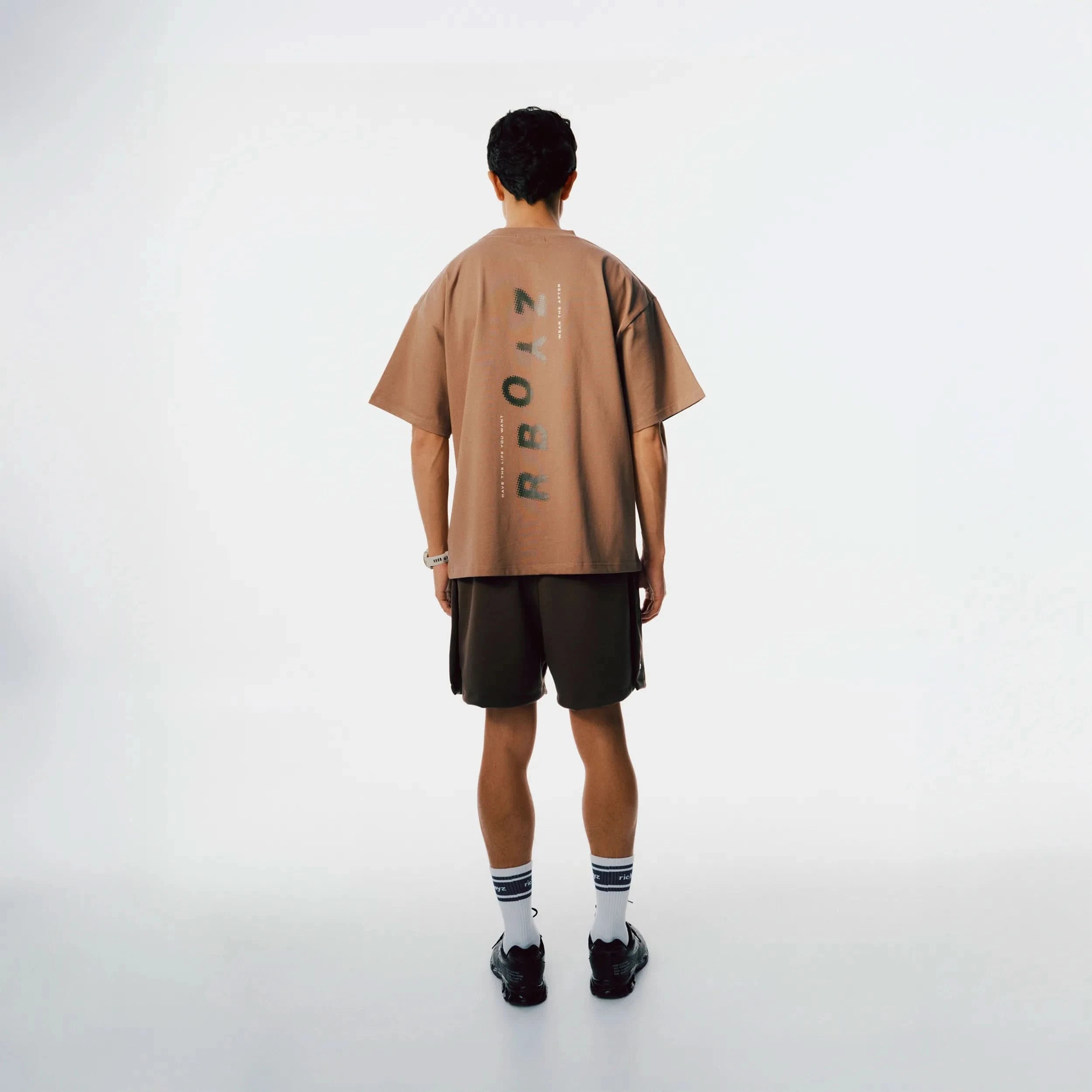 Richboyz Club Tee Khaki lifestyle shot, post-workout luxury streetwear, Wear The After collection