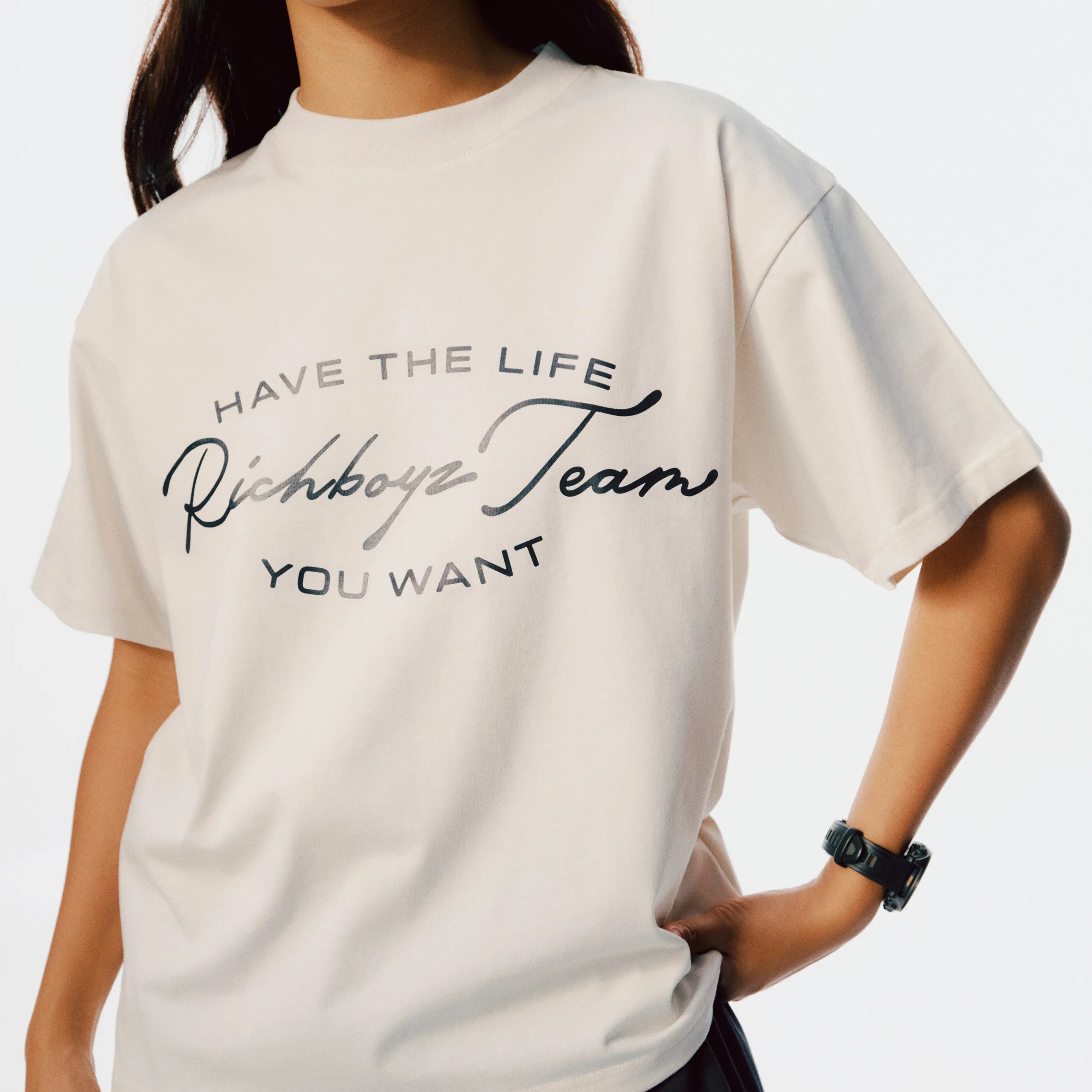 Close-up of Club Tee soft fabric texture and clean finish in White