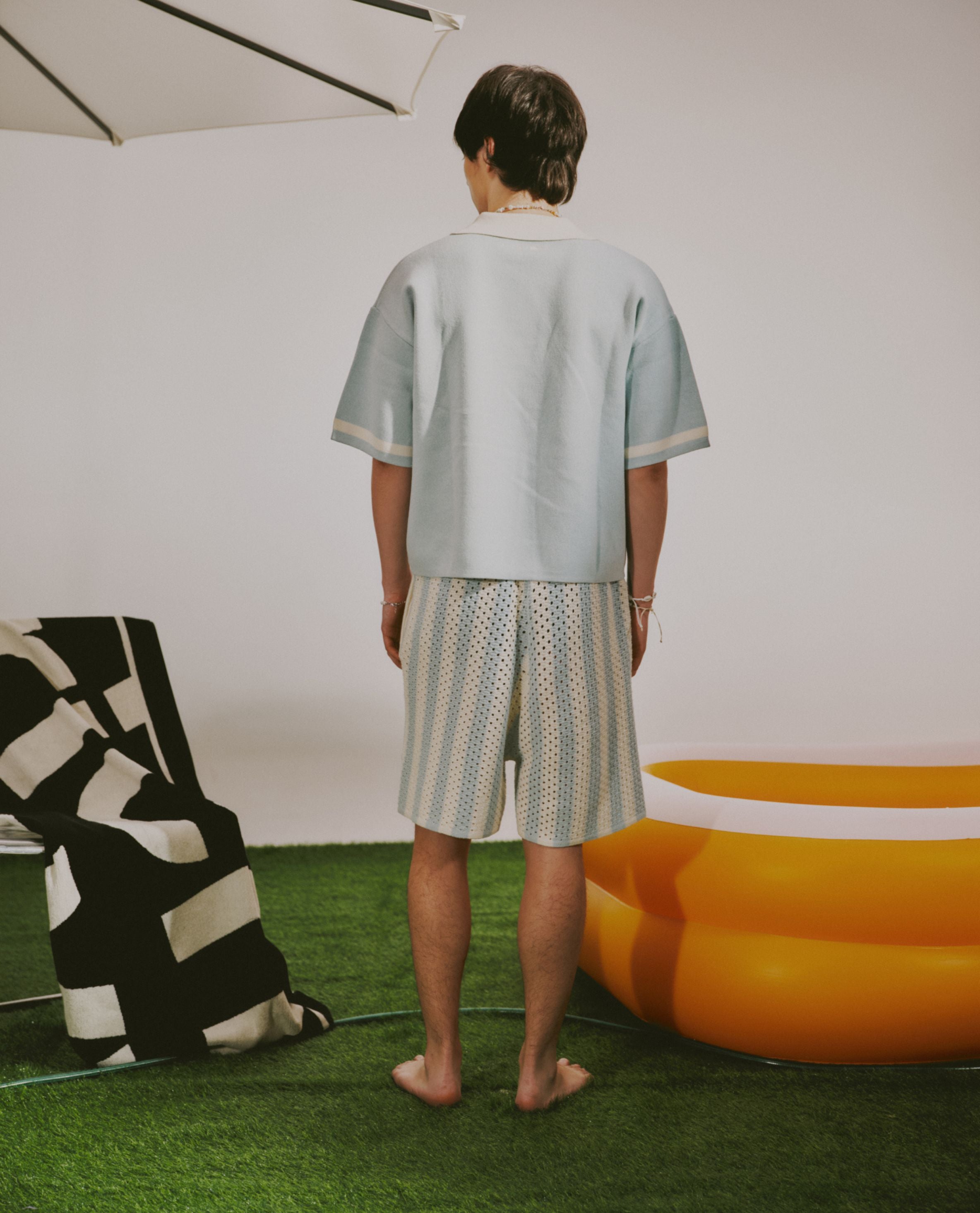 Knitted Pointelle Shorts - Sky