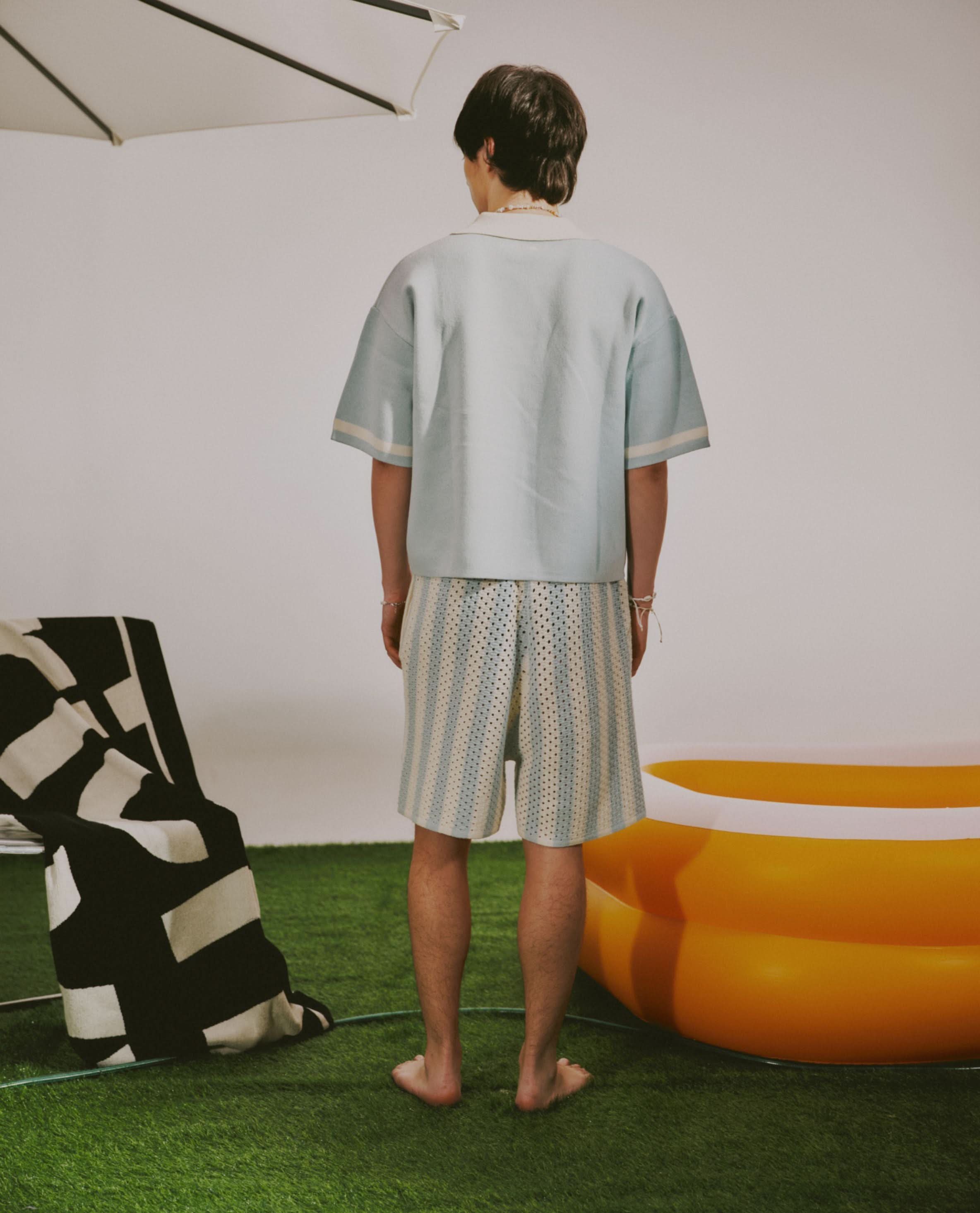 Knitted Pointelle Shorts - Sky