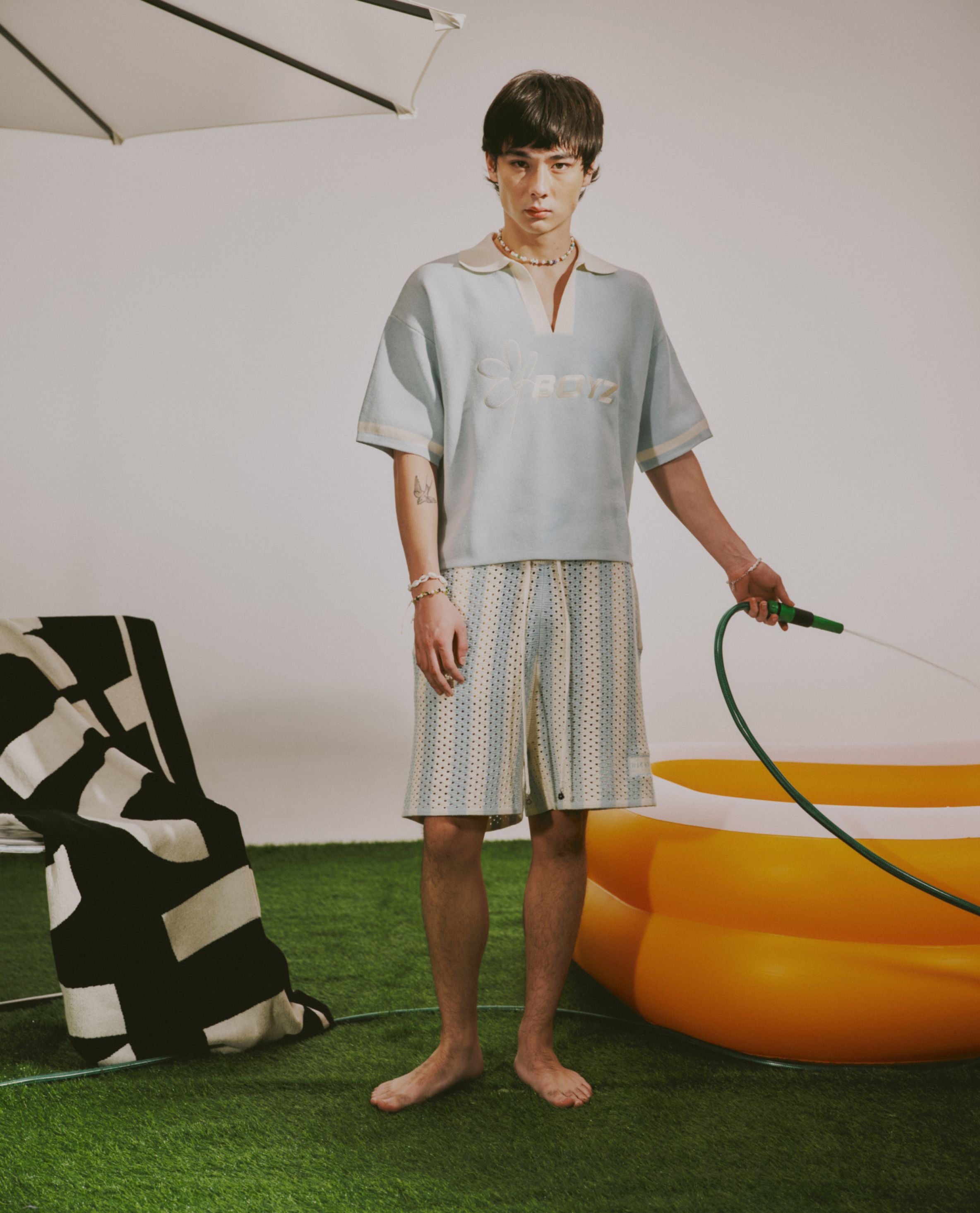 Knitted Pointelle Shorts - Sky