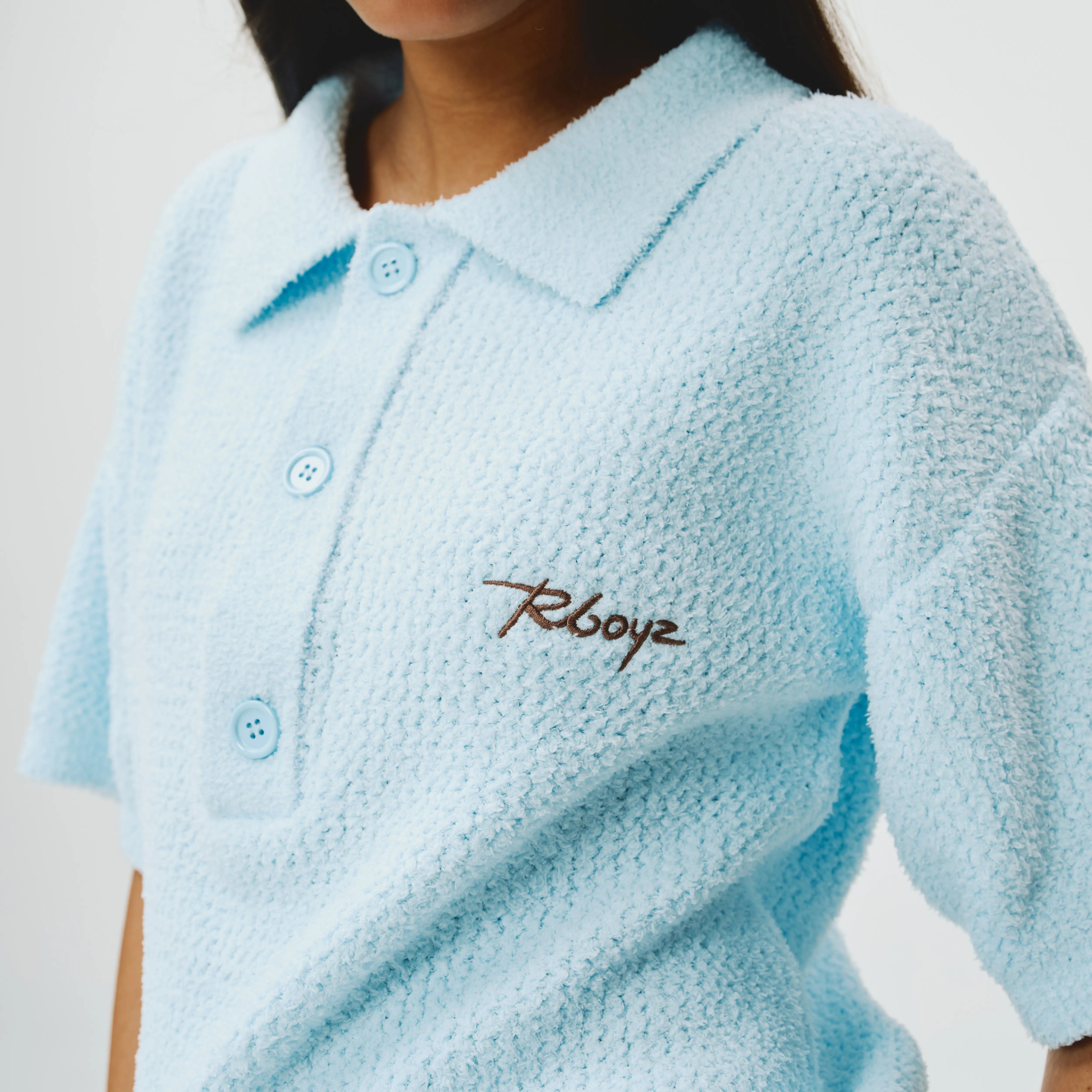 Knitted Button Down Polo - Cloud