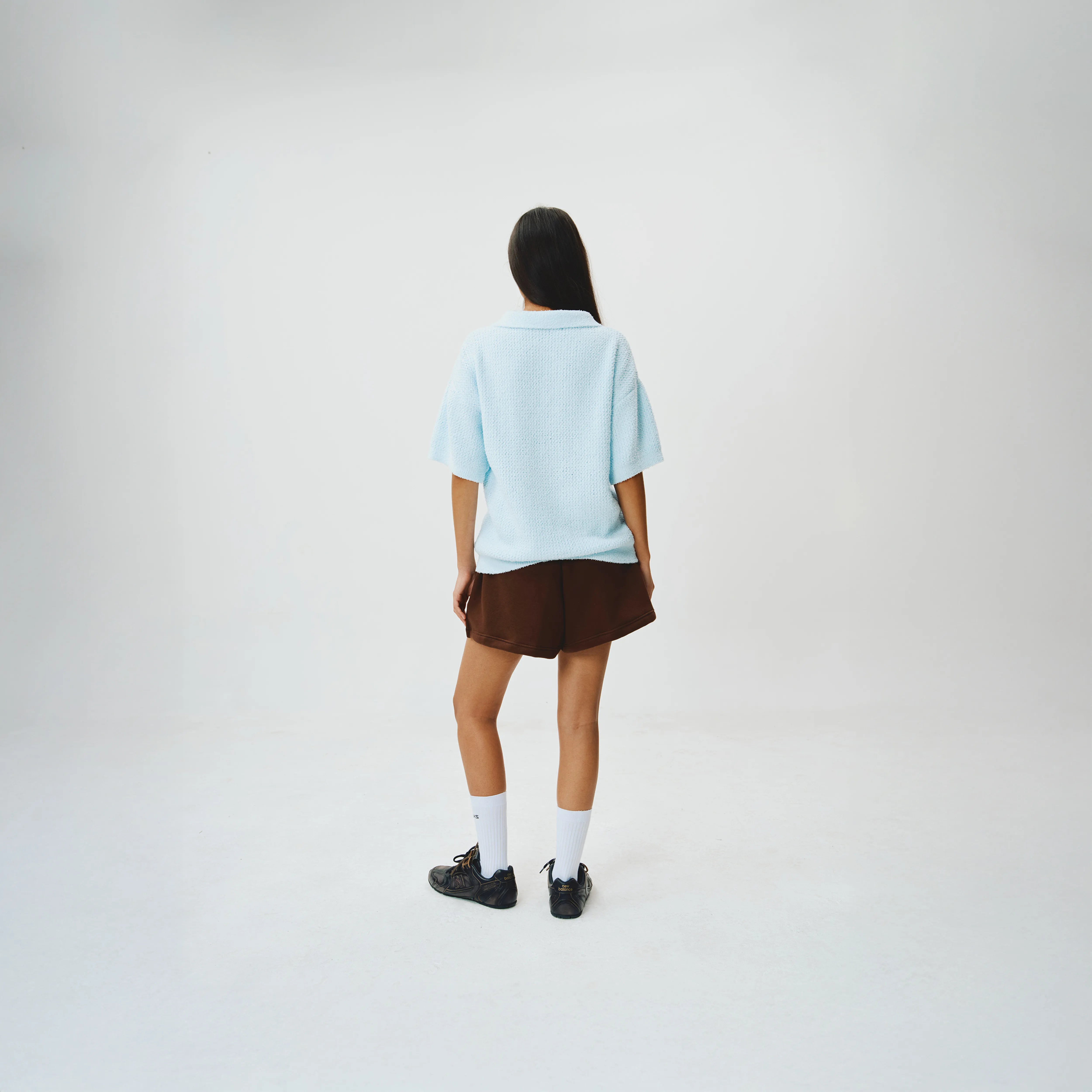 Knitted Button Down Polo - Cloud