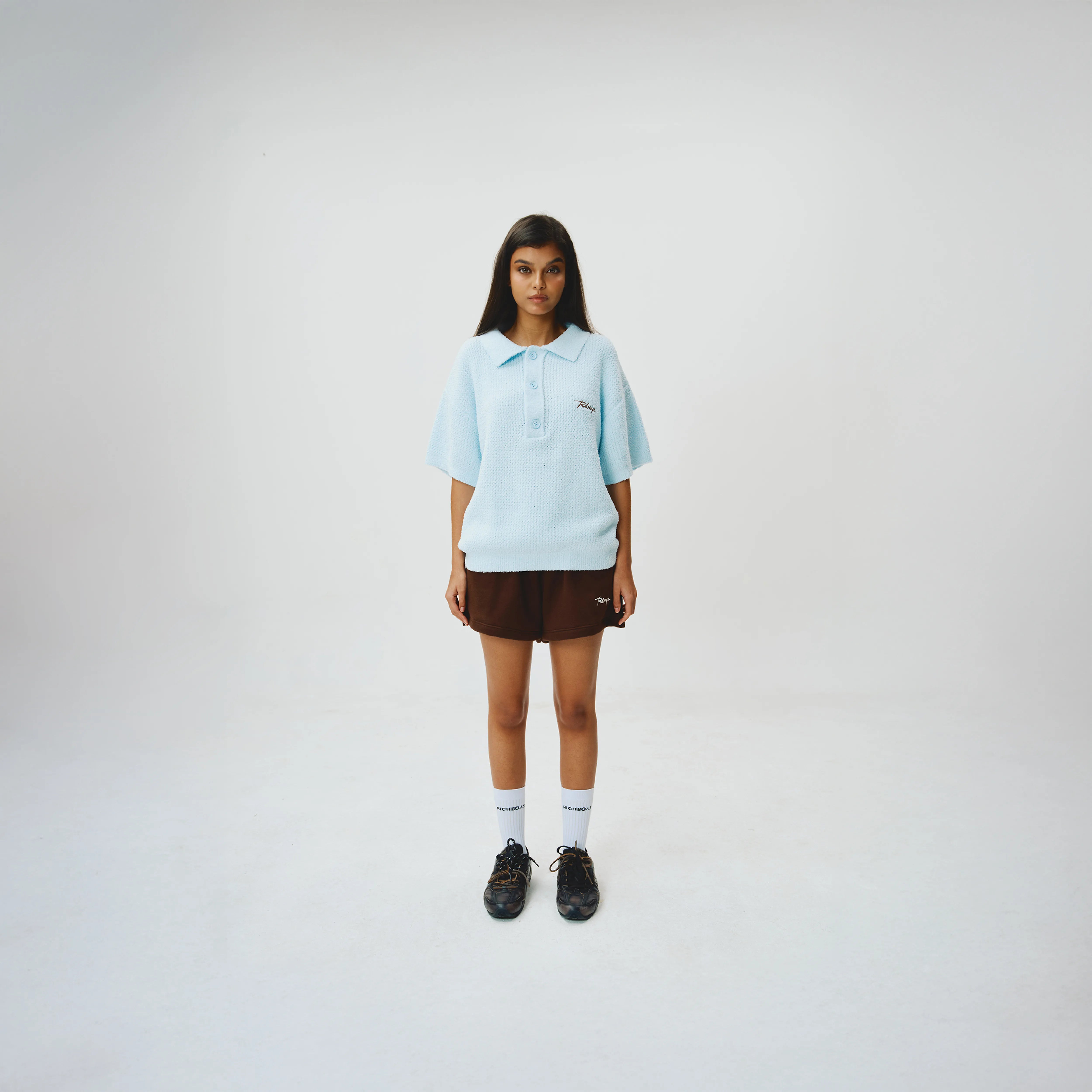 Knitted Button Down Polo - Cloud