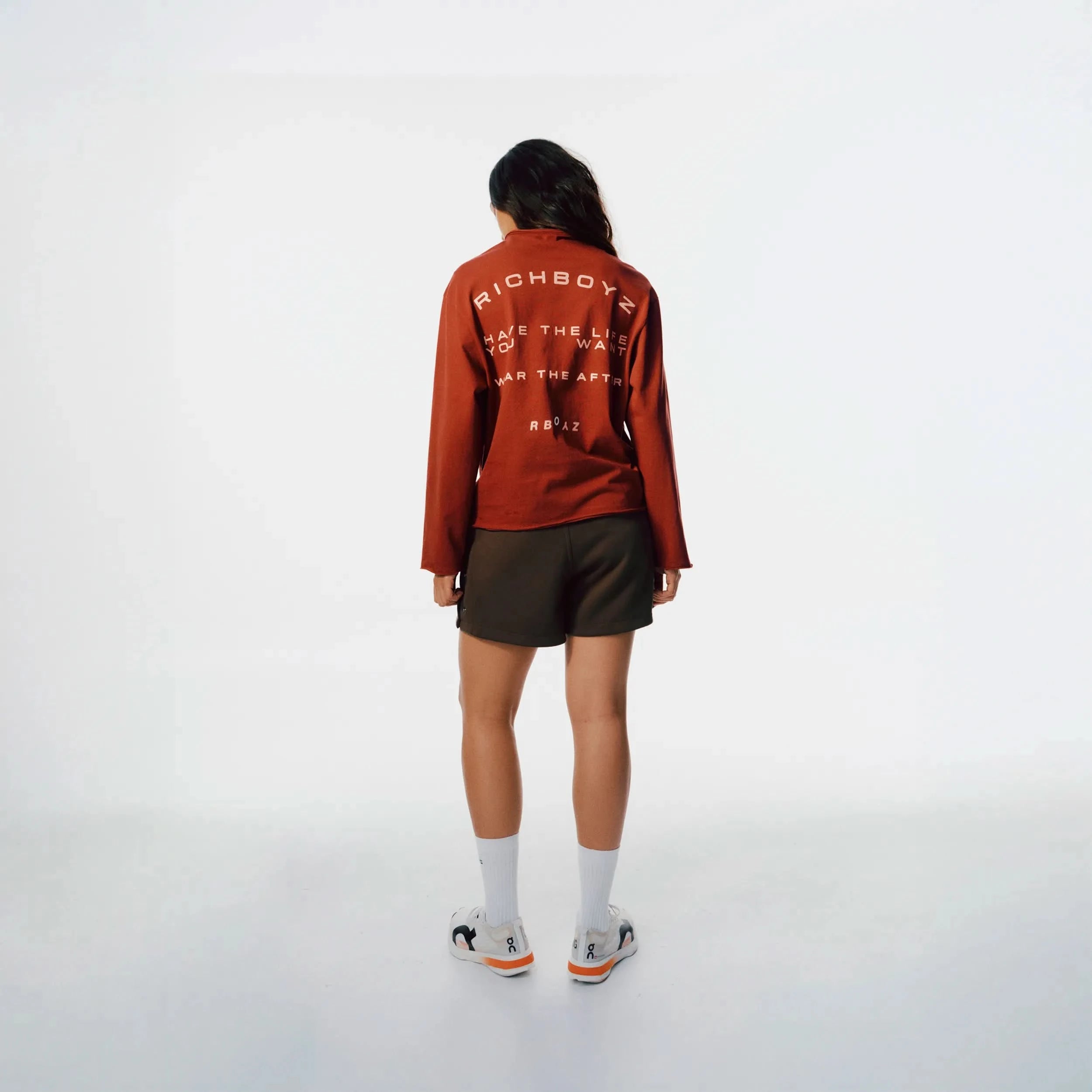 Richboyz Afterburn Long Sleeve lifestyle shot, post-workout luxury streetwear, Wear The After collection