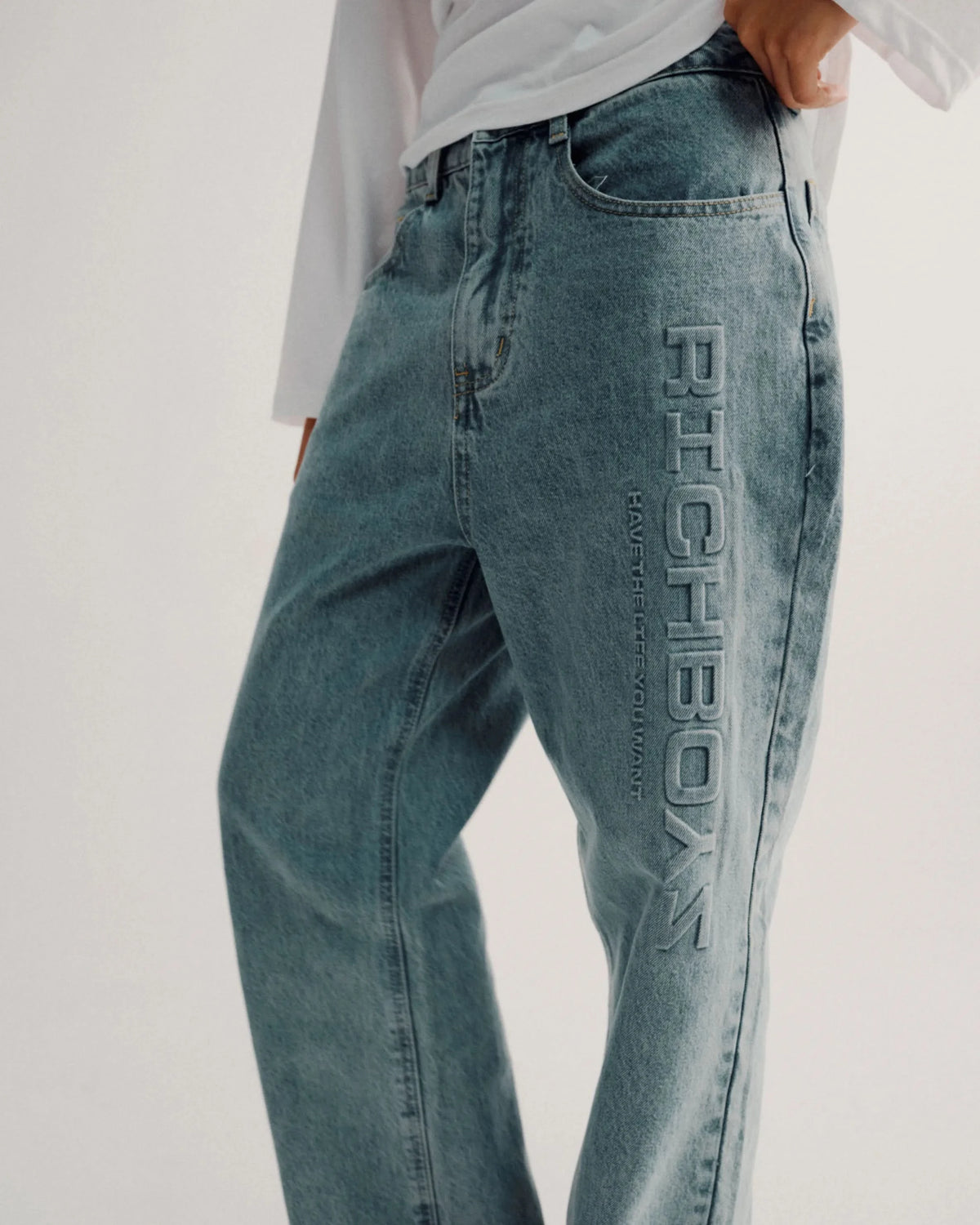 Straight Denim Pants - Washed Blue