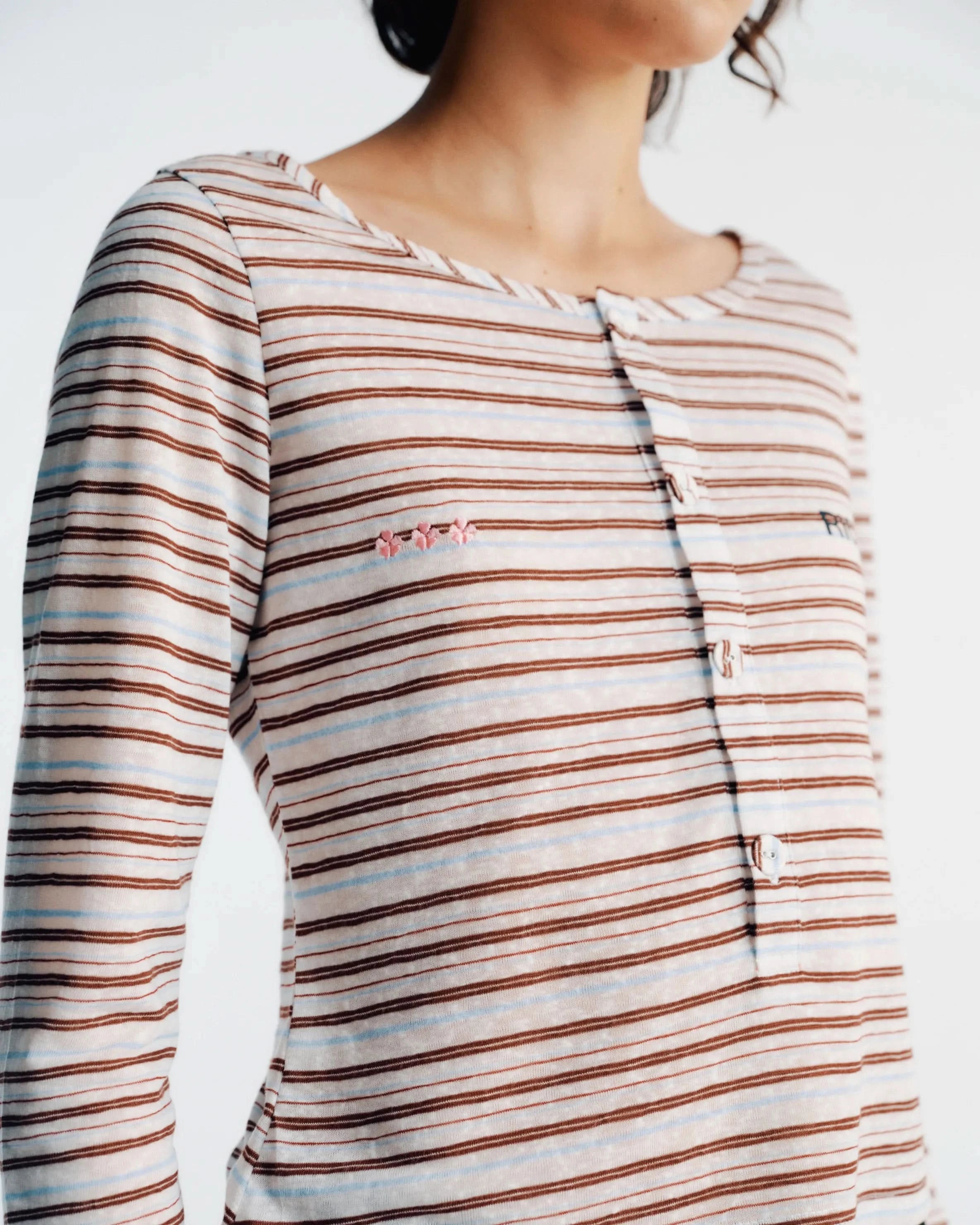 Women's Striped Henley - Sky