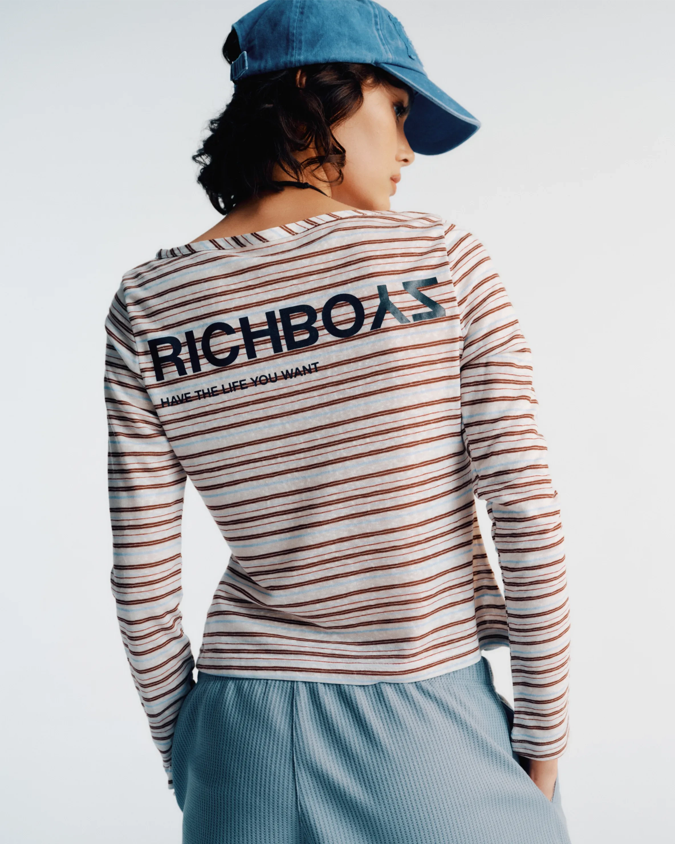 Women's Striped Henley - Sky