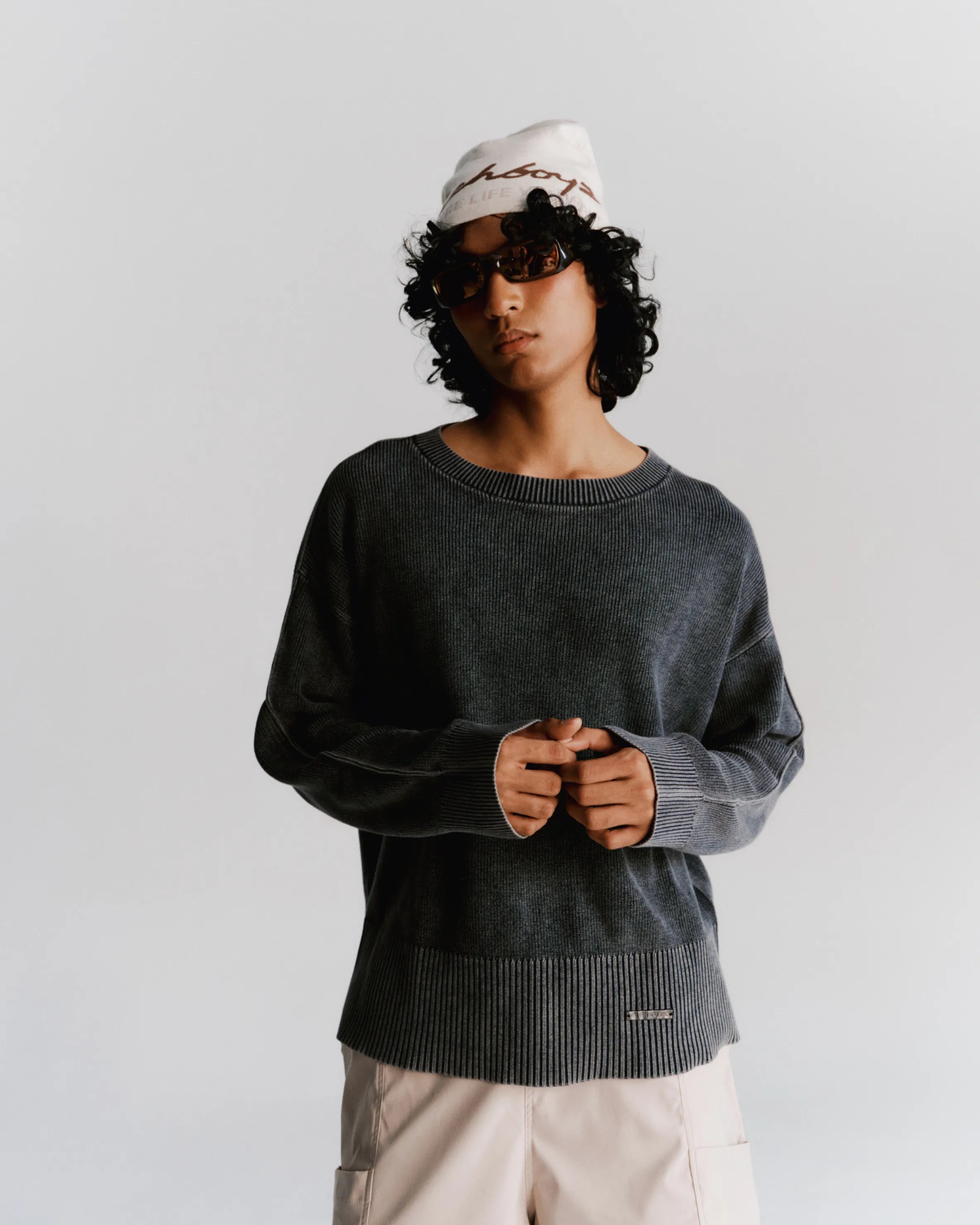 Washed Knitted Sweater - Black