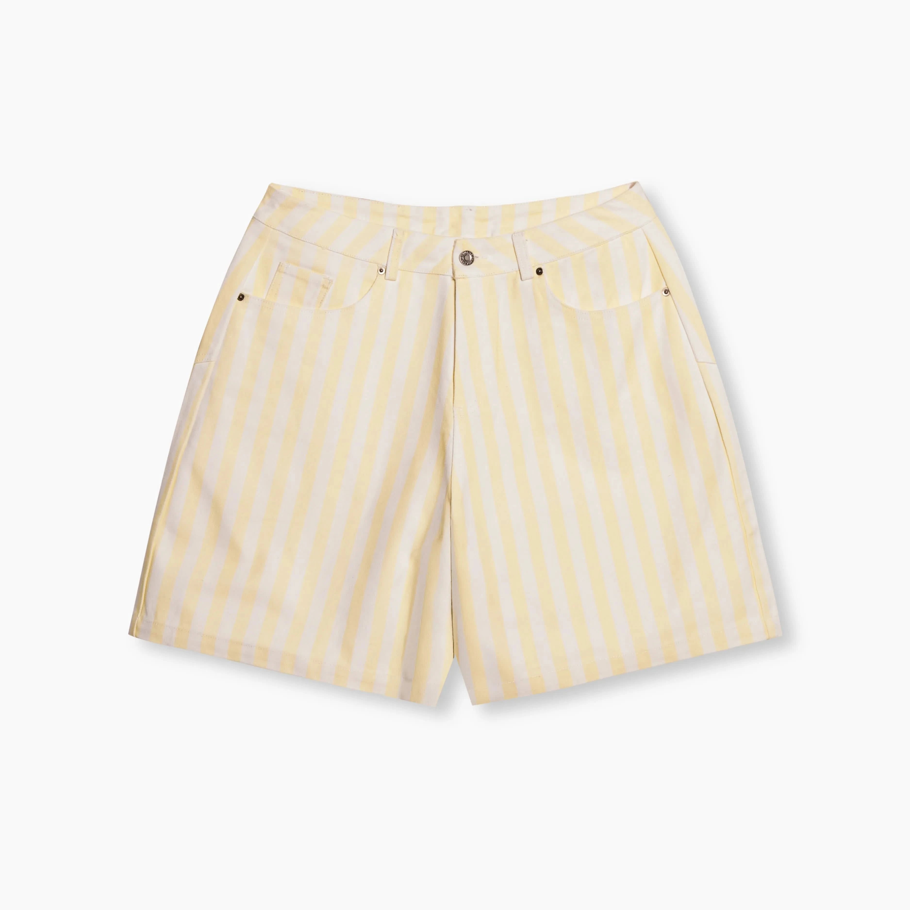 Yellow striped shorts on a white background