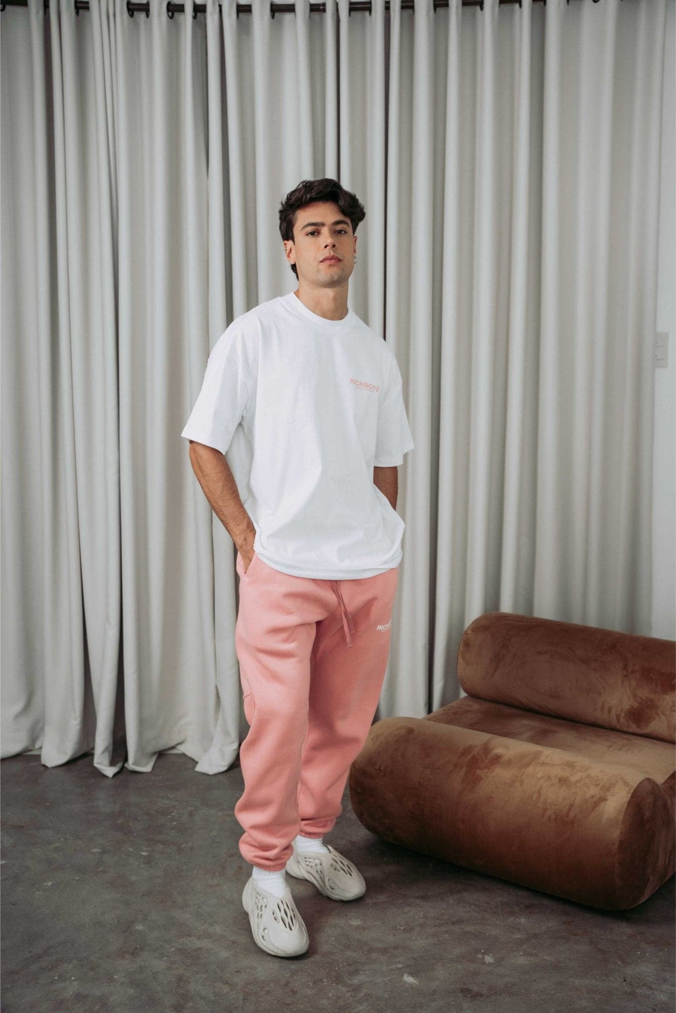 DROP SHOULDER TEE - WHITE PASTEL PINK - Richboyz