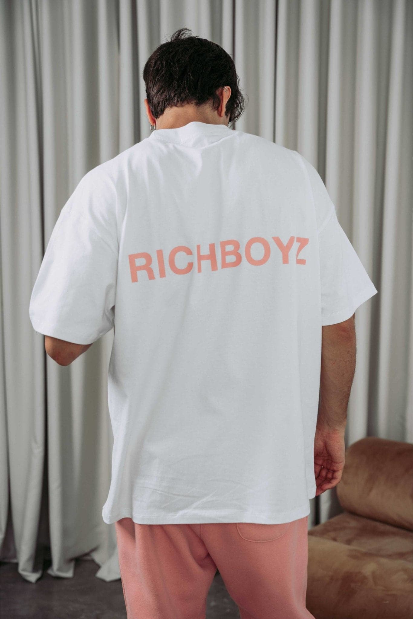 DROP SHOULDER TEE - WHITE PASTEL PINK - Richboyz
