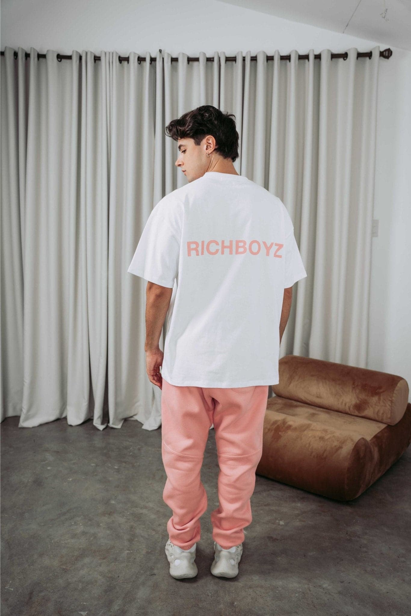 DROP SHOULDER TEE - WHITE PASTEL PINK - Richboyz
