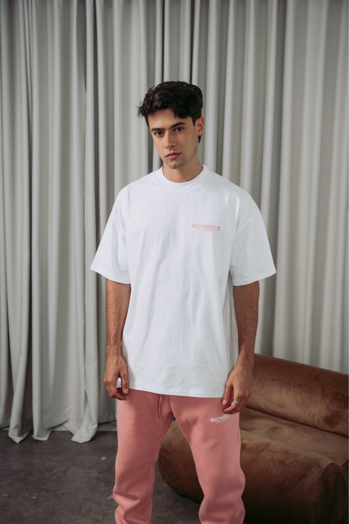 DROP SHOULDER TEE - WHITE PASTEL PINK - Richboyz