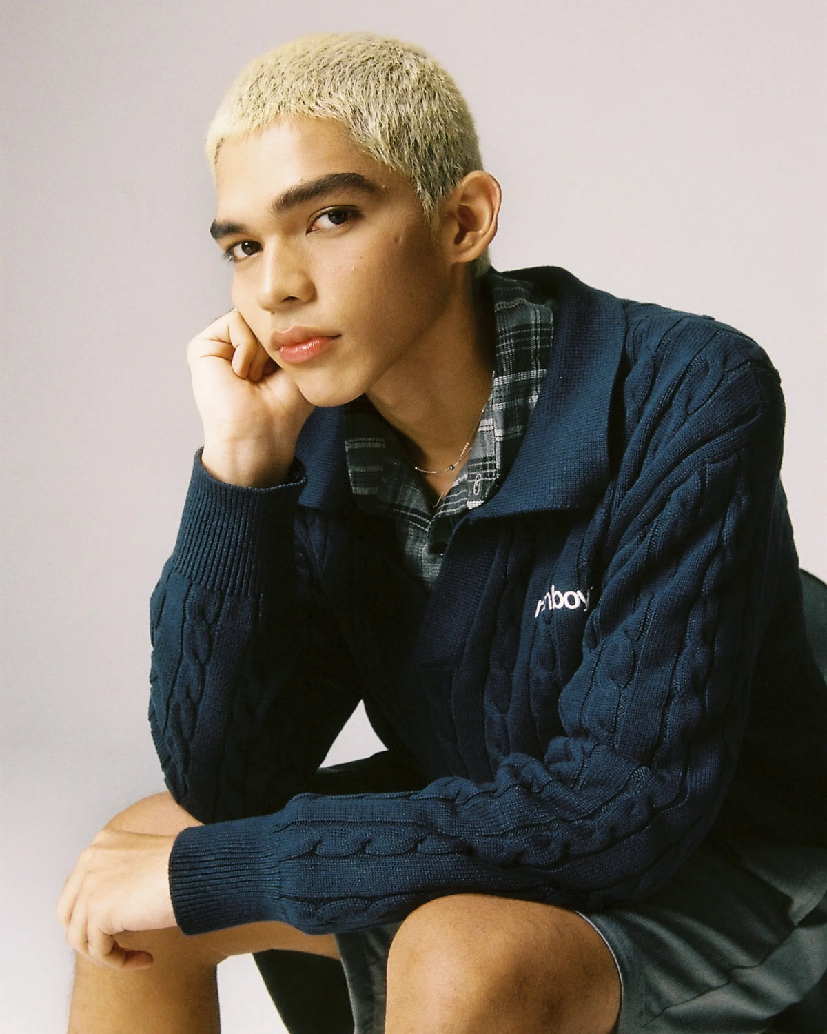 Cable Knit Polo Sweater - Everblue