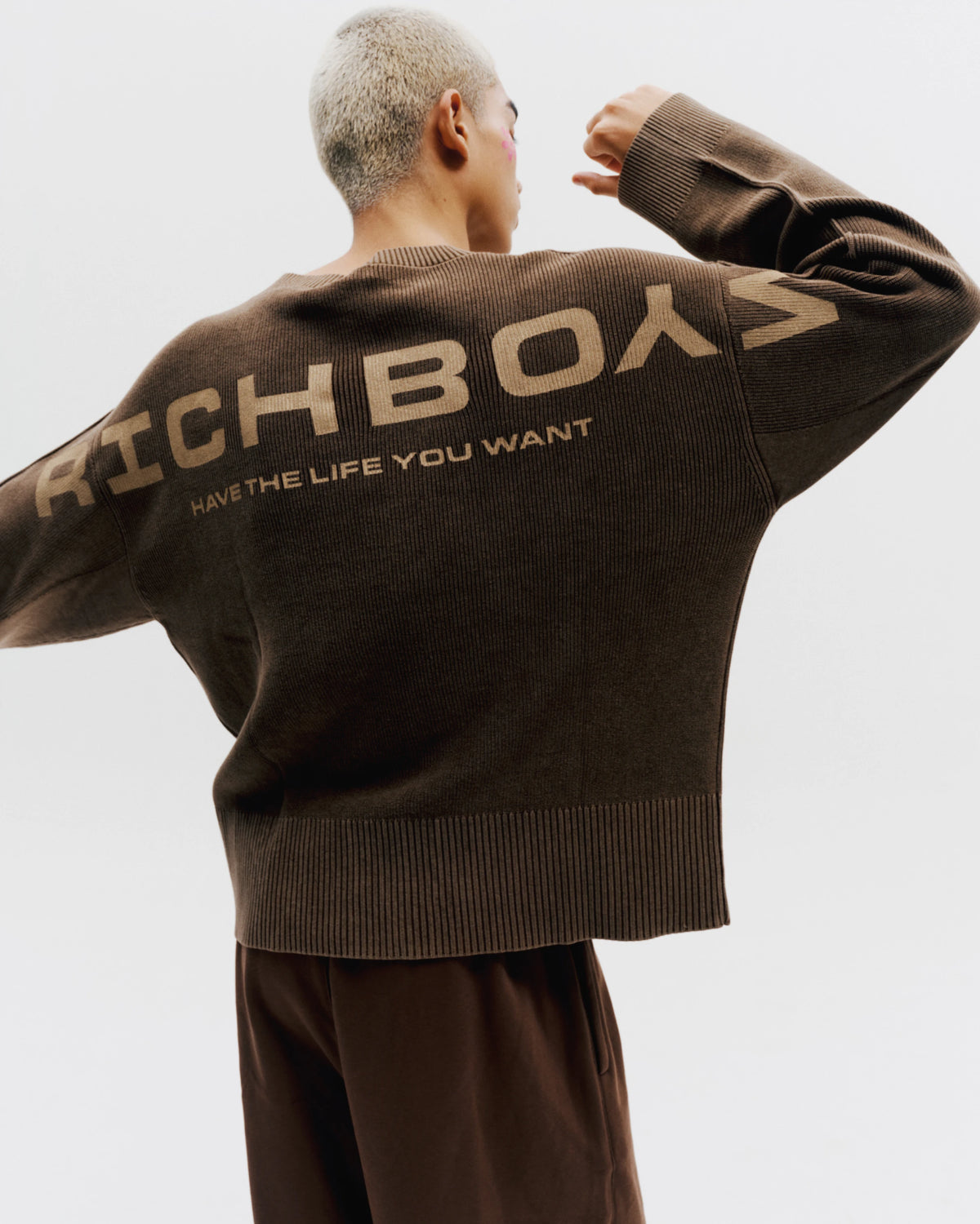 Washed Knitted Sweater - Brown