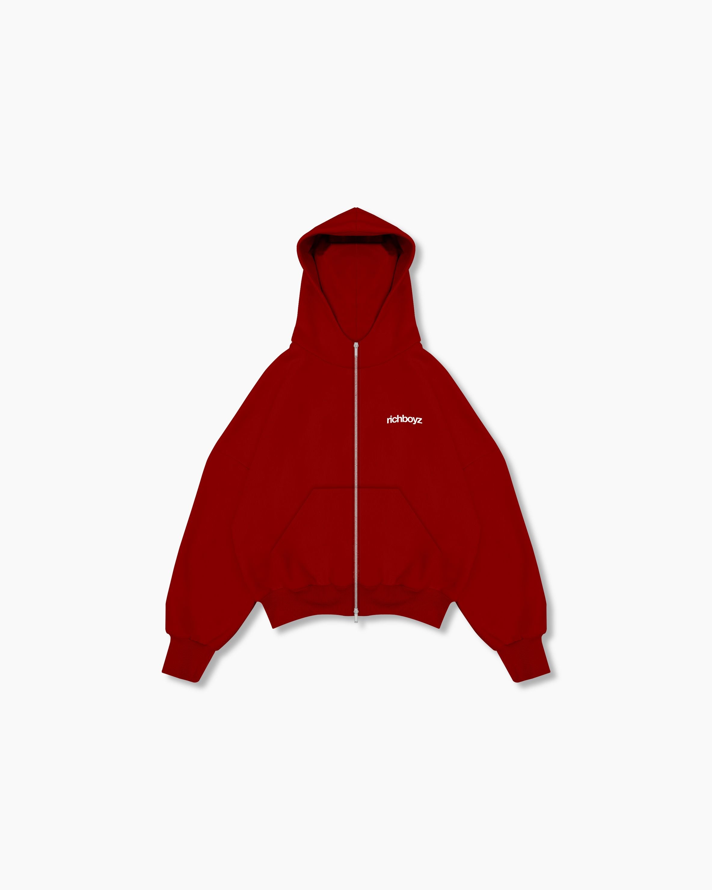 Double Zip Box Hoodie - Cane Red