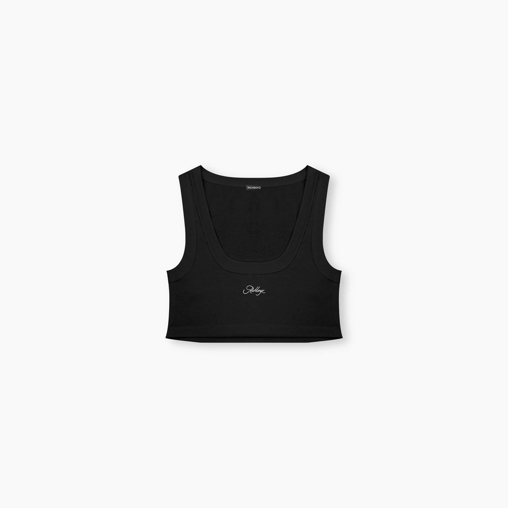 Cropped Cotton Rib Tank Top - Obsidian