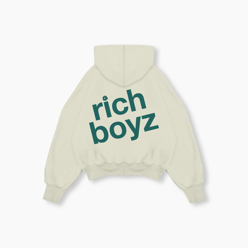 Double Zip Box Hoodie - Cream
