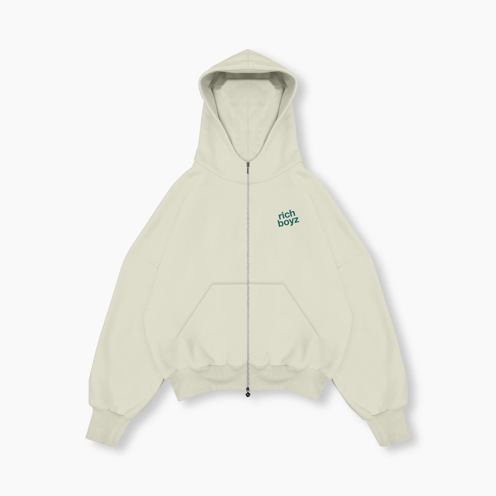 Double Zip Box Hoodie - Cream