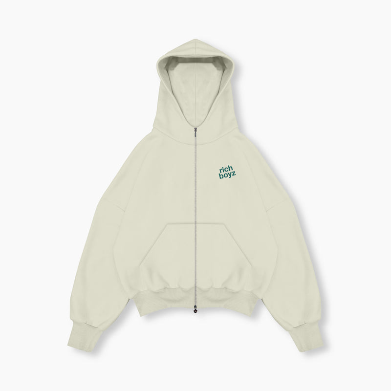Double Zip Box Hoodie - Cream