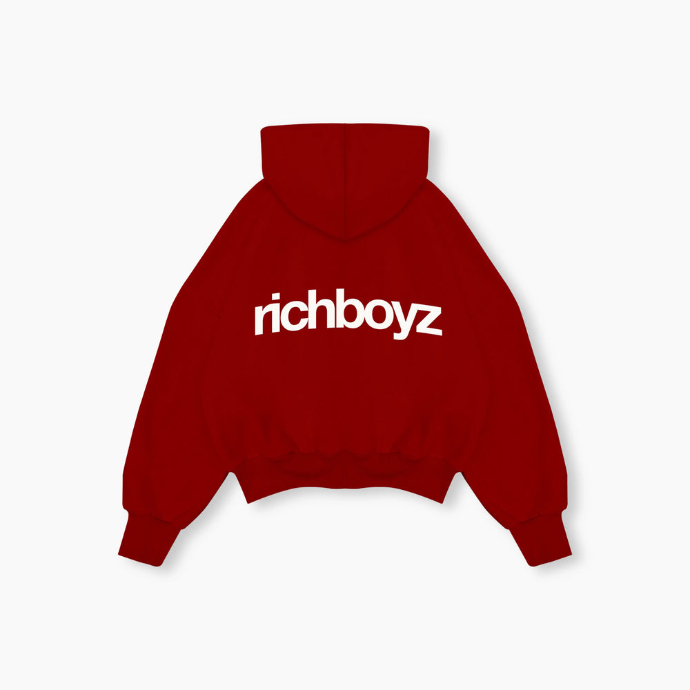 Double Zip Box Hoodie - Cane Red