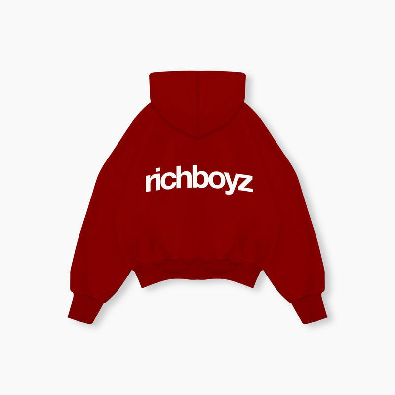 Double Zip Box Hoodie - Cane Red