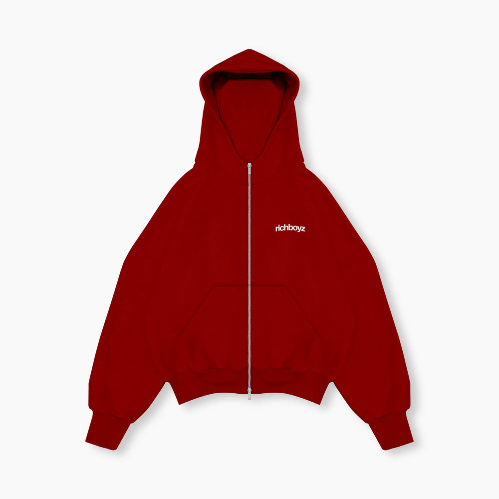 Double Zip Box Hoodie - Cane Red