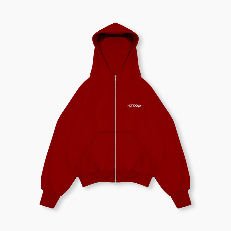 Double Zip Box Hoodie - Cane Red