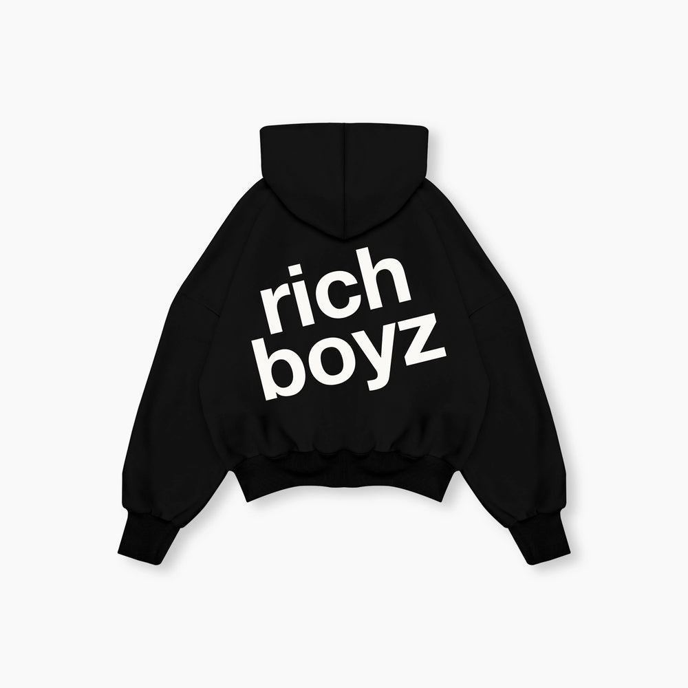 Double Zip Box Hoodie - Black