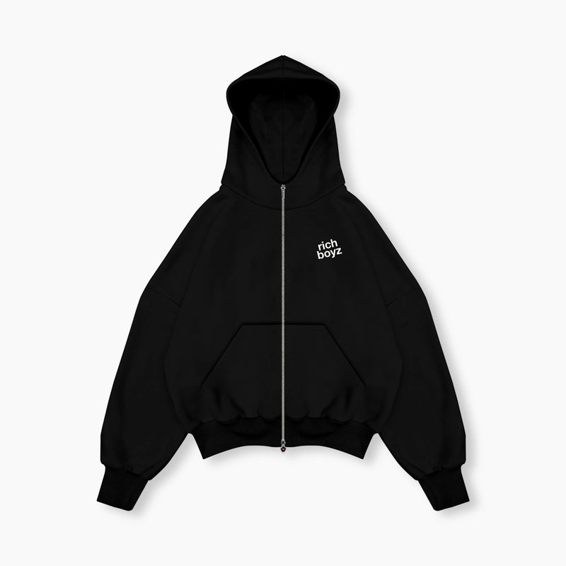 Double Zip Box Hoodie - Black