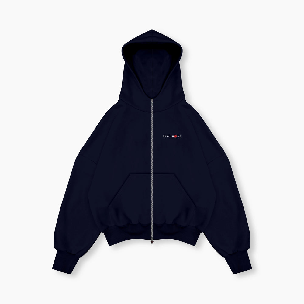 Double Zip Box Hoodie - Navy Blue