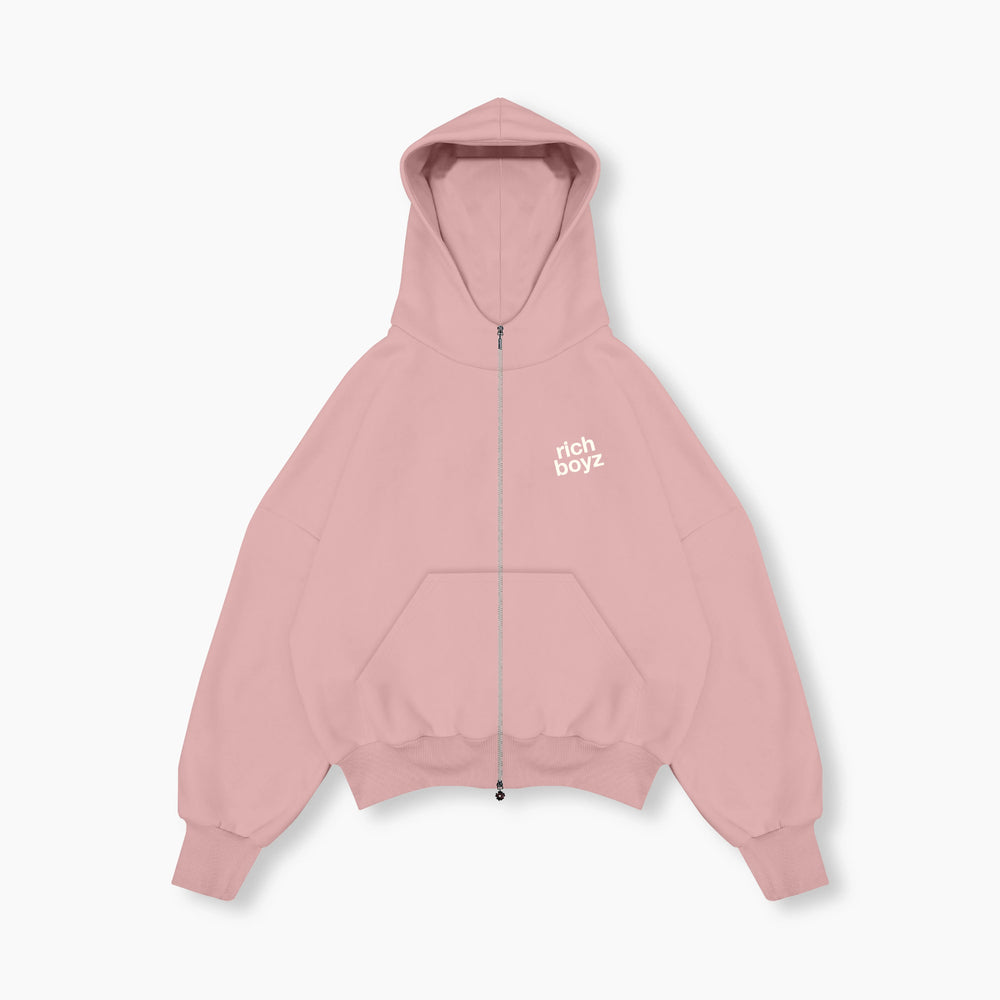 Double Zip Box Hoodie - Pink
