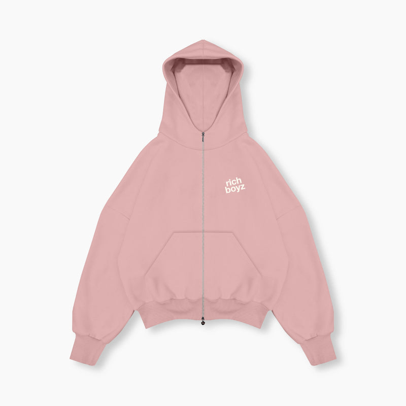 Double Zip Box Hoodie - Pink