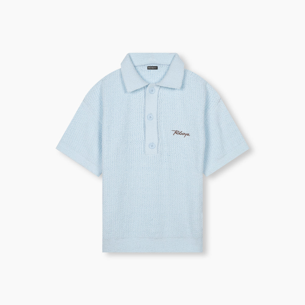 Knitted Button Down Polo - Cloud