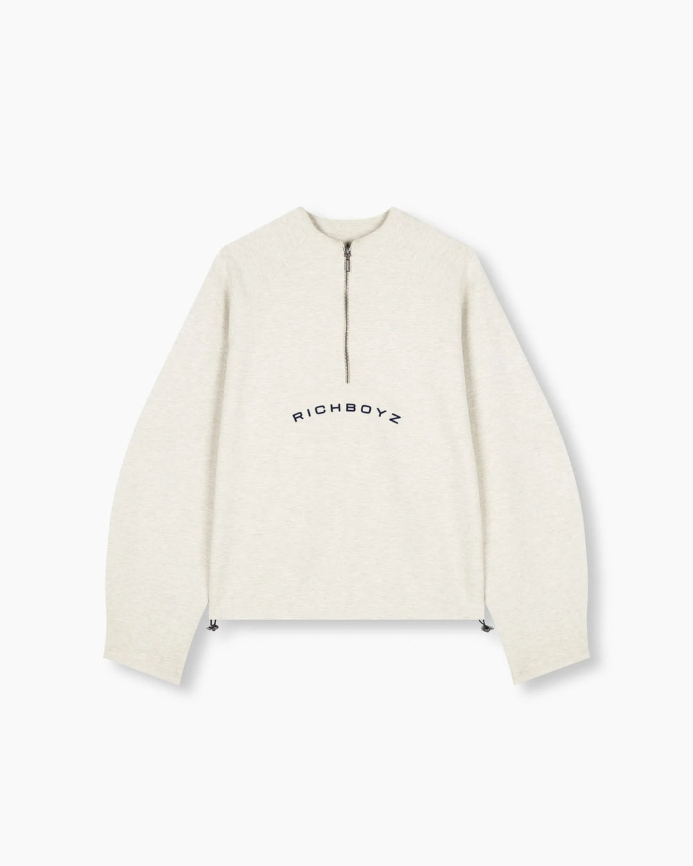 White fleece jacket with 'RICHBOYZ' branding on a white background