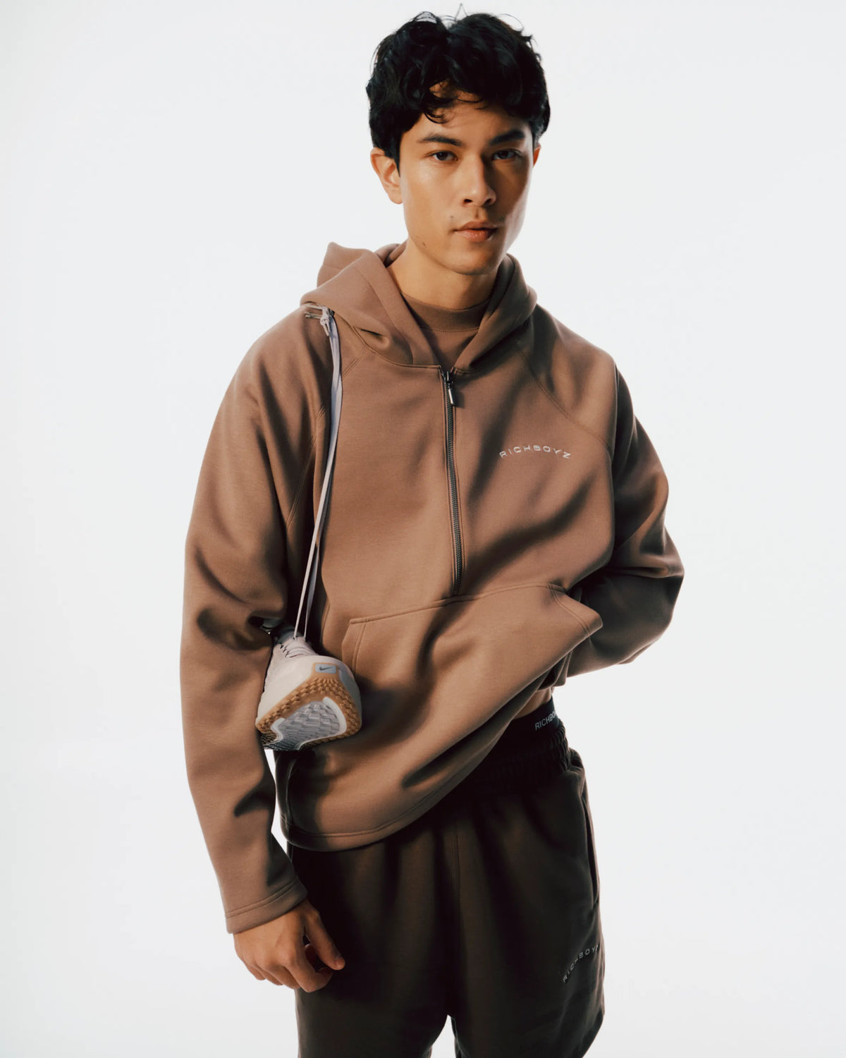 Airy Quarter Zip Hoodie - Khaki