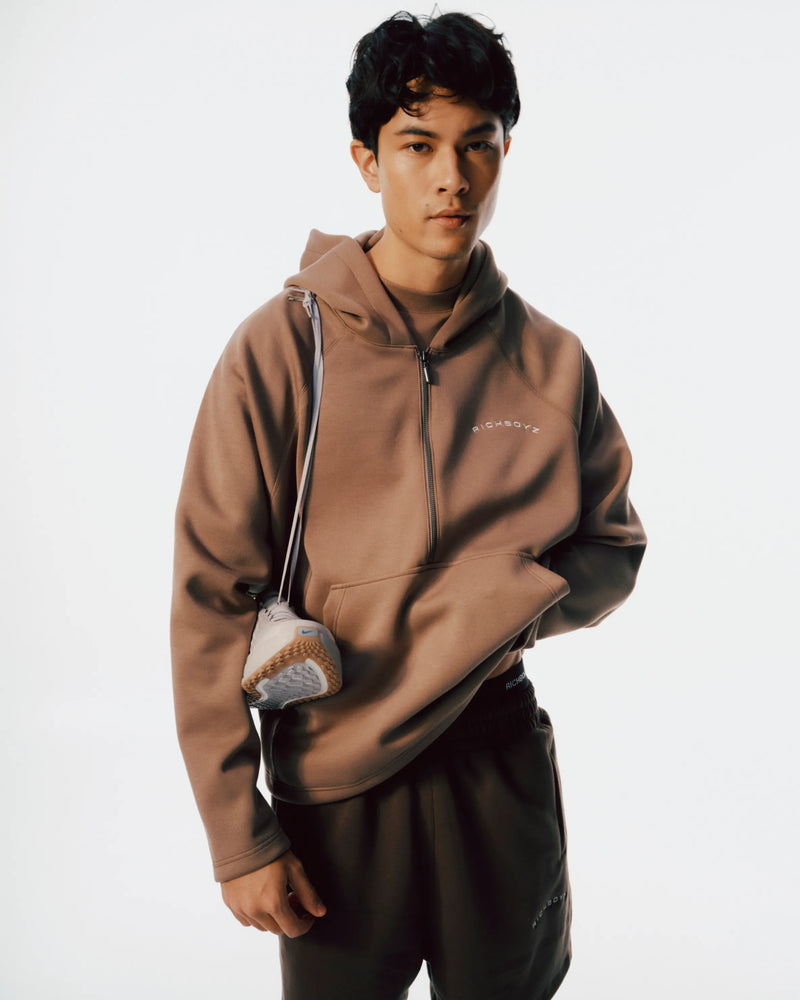 Airy Quarter Zip Hoodie - Khaki
